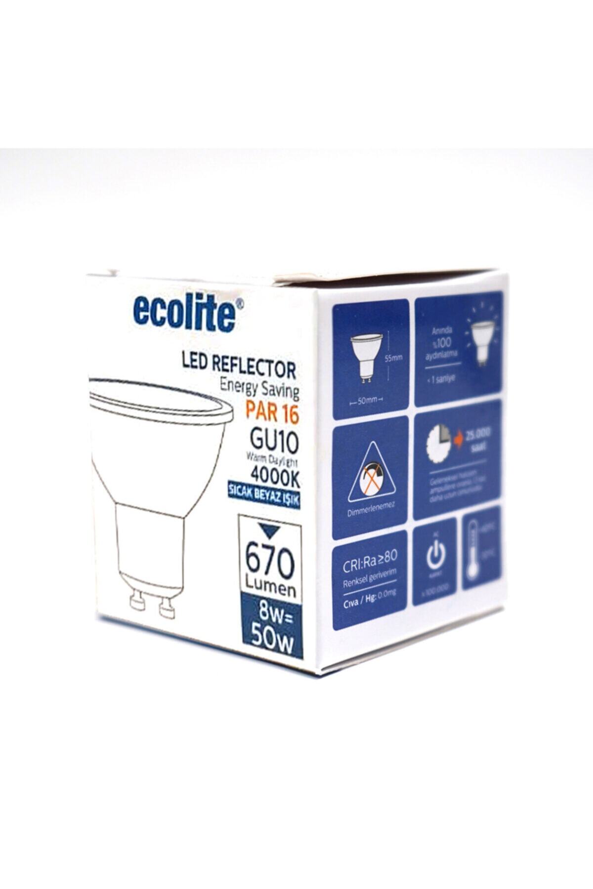 Ecolite Par16 Gu10 3000 K Sarı Işık 8 W=50w 670 Lm Işık Gücü Spot Led Ampül 5 Adet
