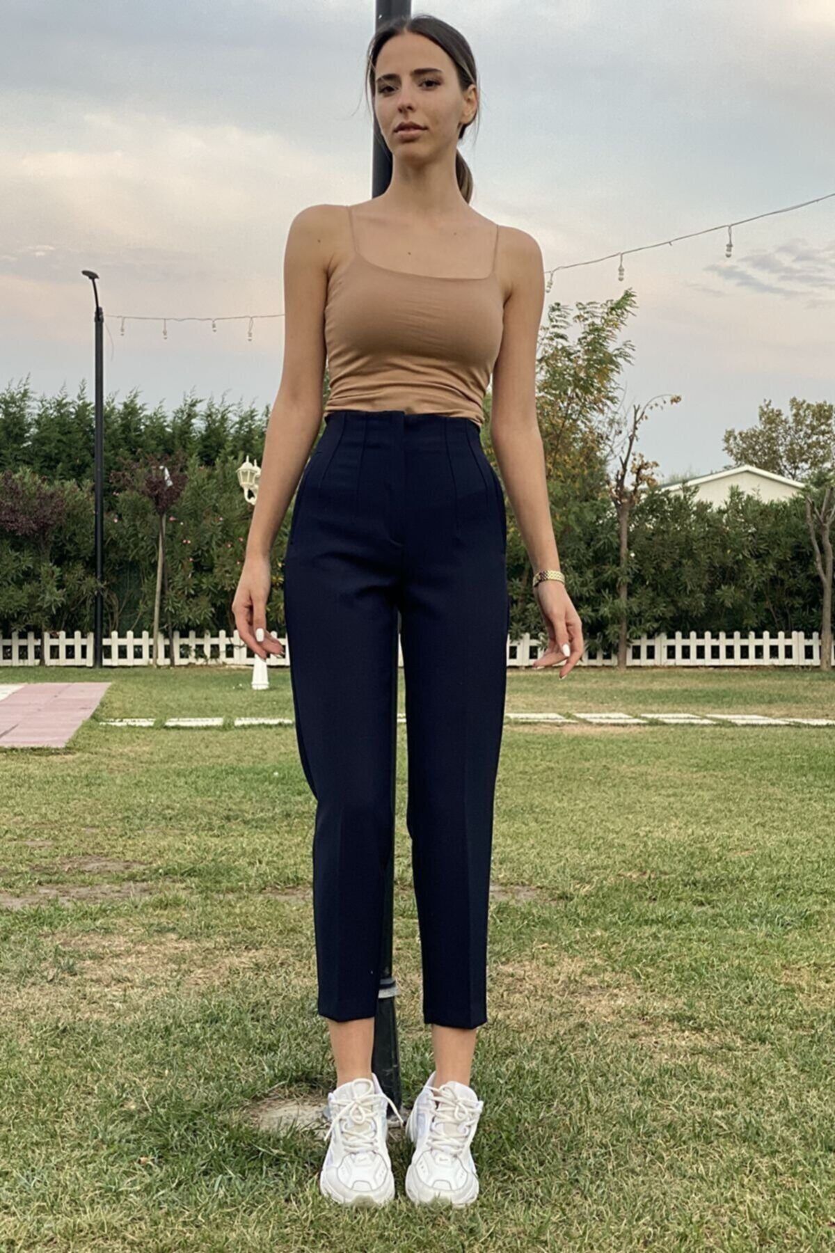 EL&DA Elda Kadın Lacivert Önü Flatolu Pantalon