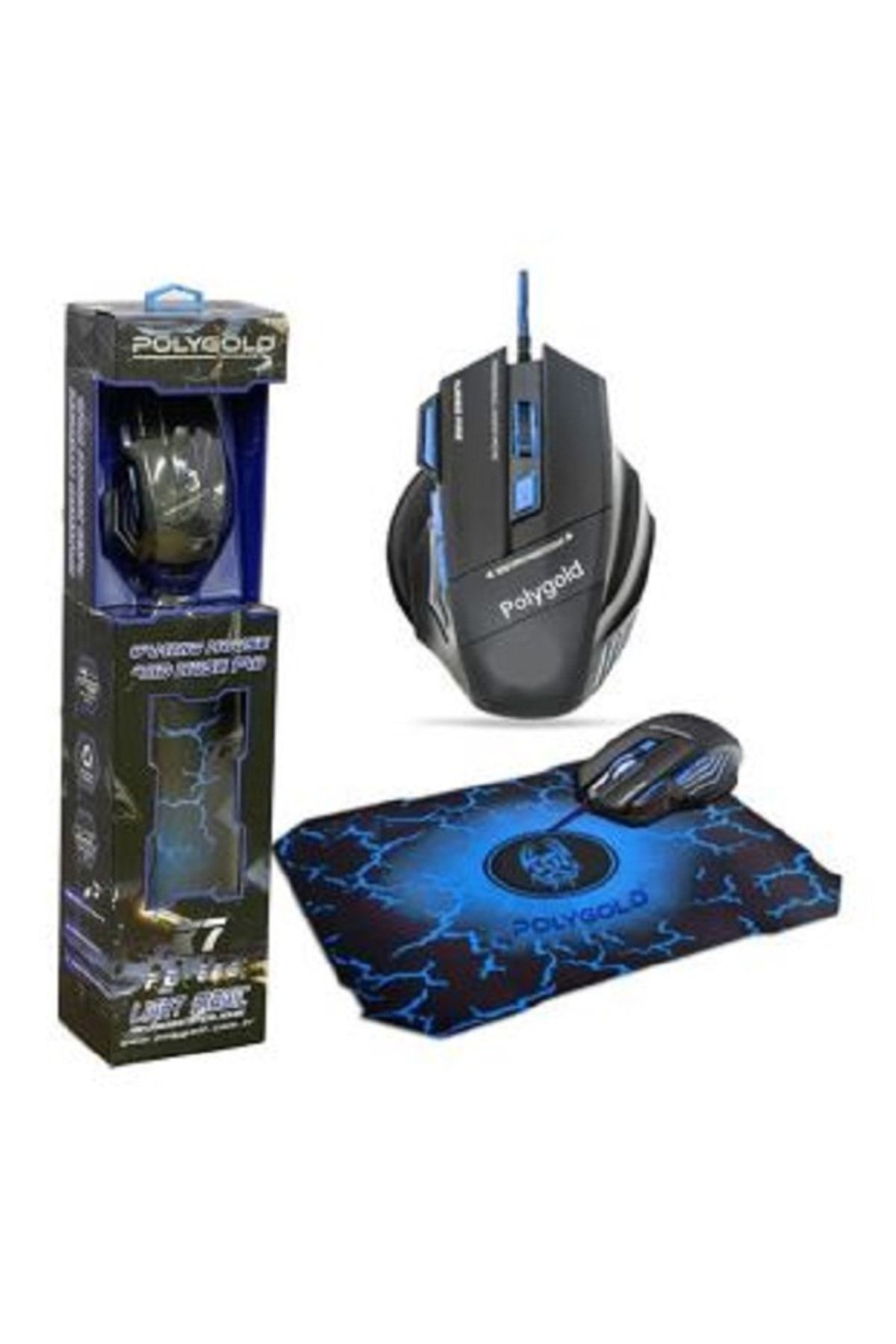 POLYGOLD X7 Kablolu Işıklı Oyuncu Mouse Mousepad Mavi
