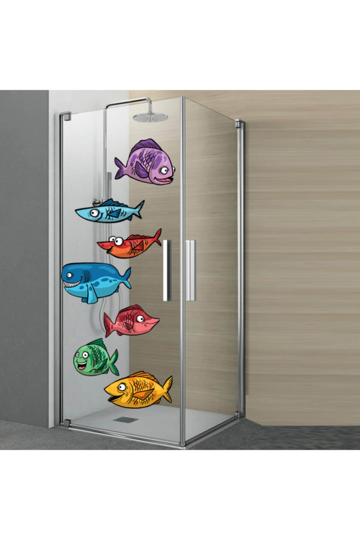 Sticker Master Komik Balıklar Duşakabin Ve Banyo Sticker Etiket Çıkartma