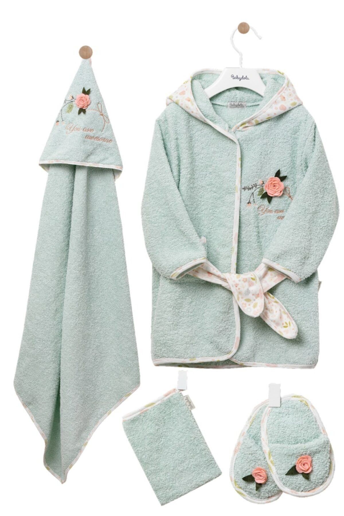 Babydola Kız Bebek Gül Detaylı Bornoz Set