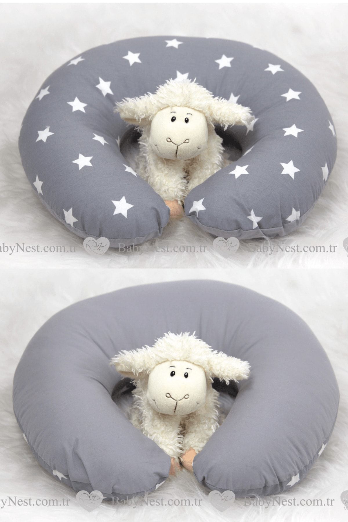 Babynest Emzirme Yastığı Ve Destek Minderi Gri Yıldız Ve Gri