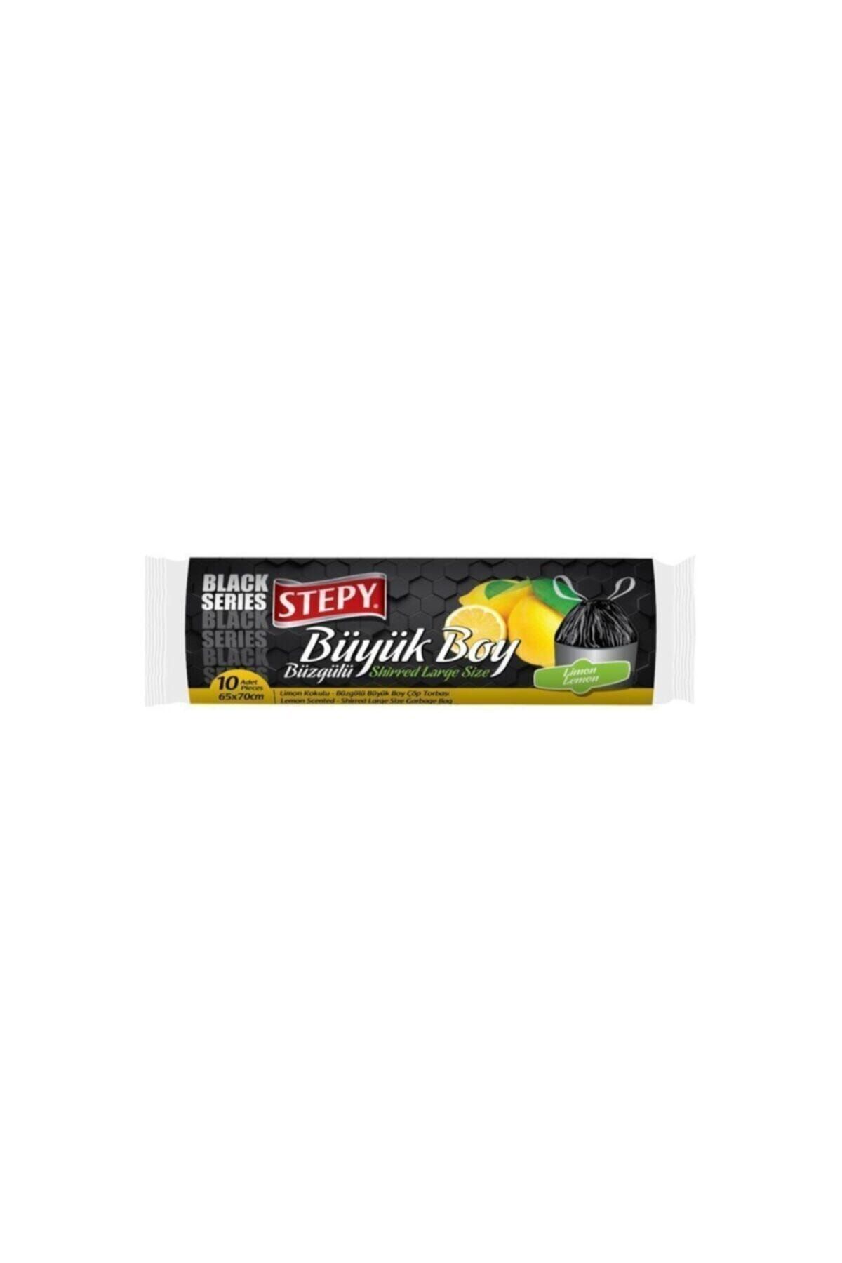 STEPY Büzgülü Çöp Torbası Siyah Büyük Boy Limon 10'lu 65*70cm