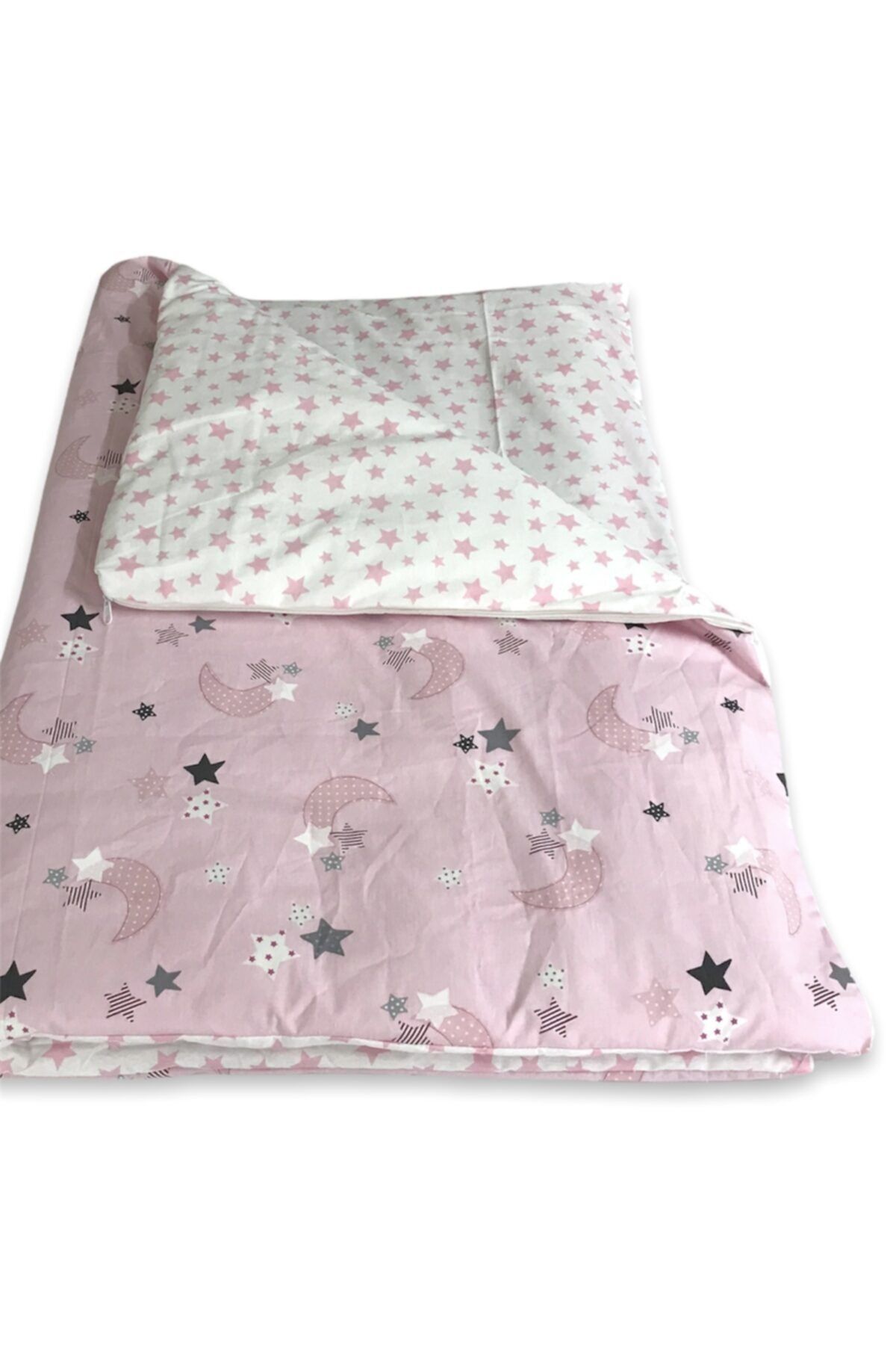 Bebek Özel Bebek Çocuk Yorganı Standart 120x200 Cm Pembe Ay Yıldızlı