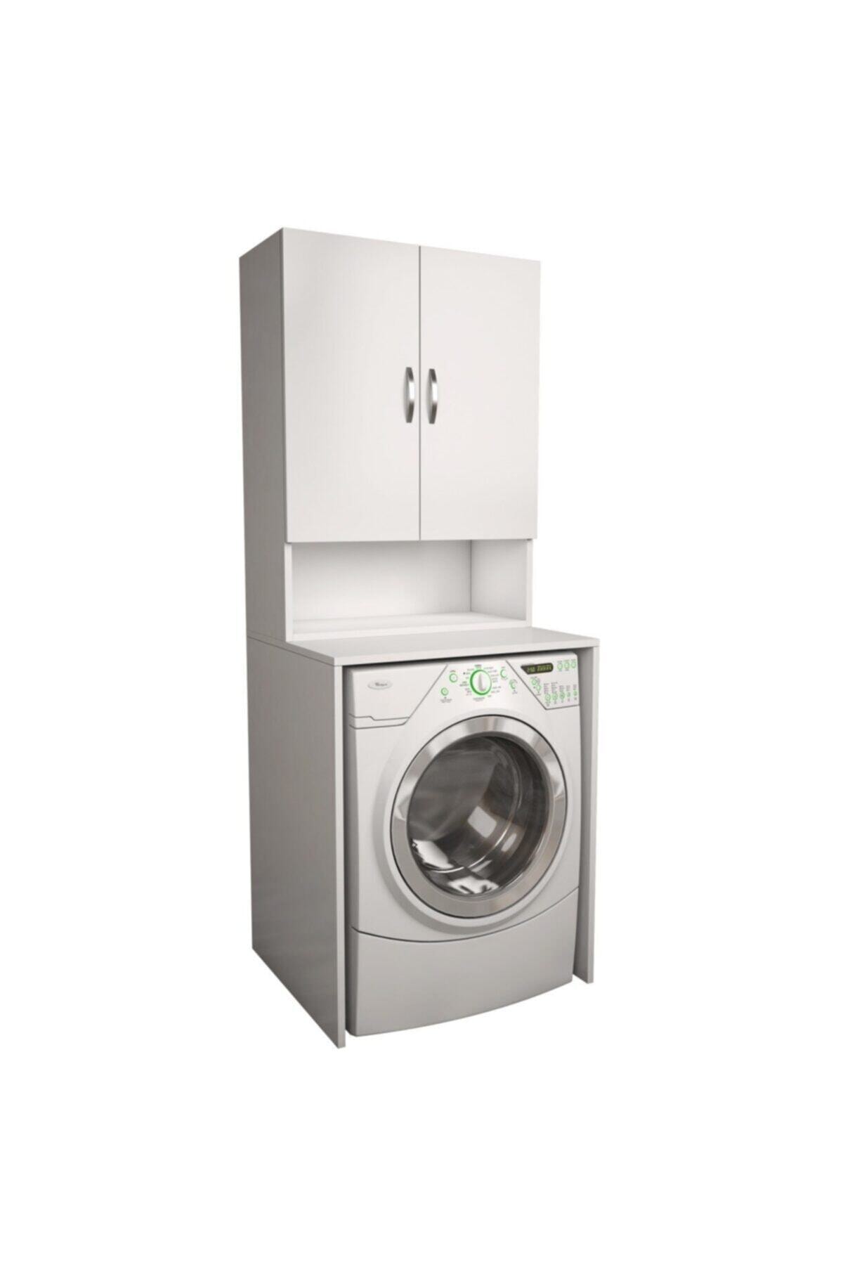 banos Cd8 Çok Amaçlı Banyo Üst Dolaplı Çamaşır Makinesi Dolabı Takımı -mat Beyaz