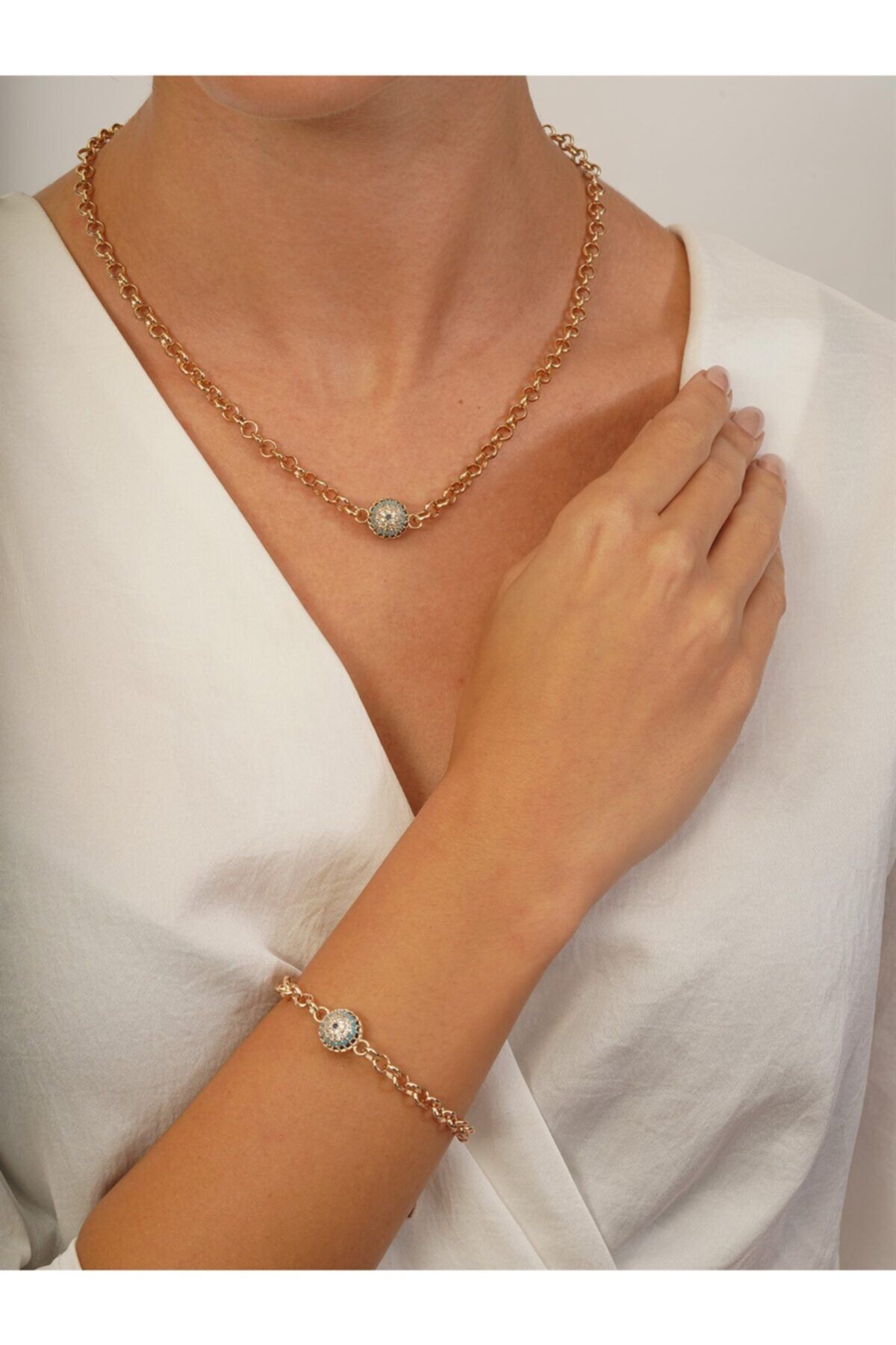 BYSOFYA JEWELLERY Kadın Gold Italyan Çelik Kolye Bileklik Set