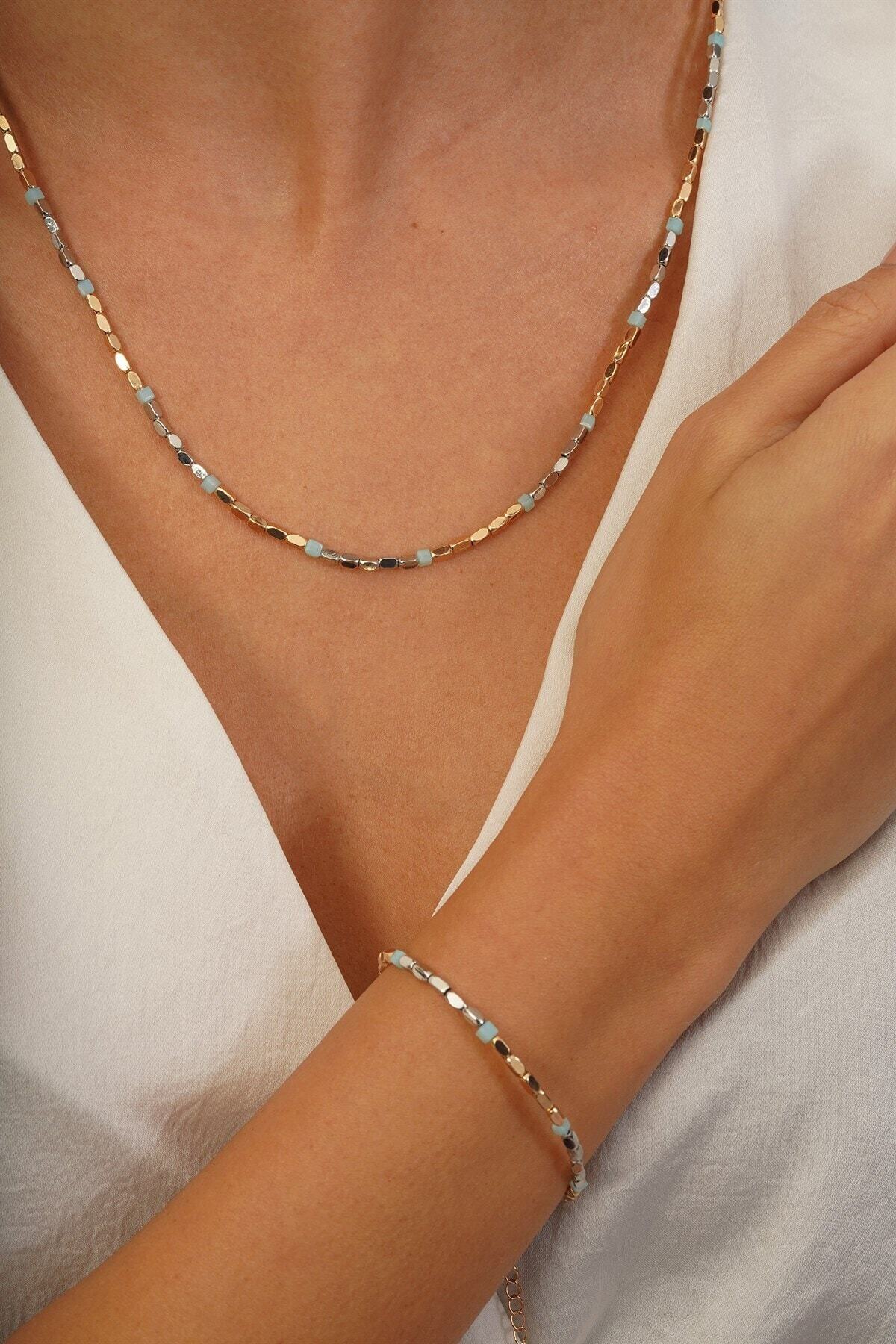 BYSOFYA JEWELLERY Kadın Çelik Kolye Bileklik Set