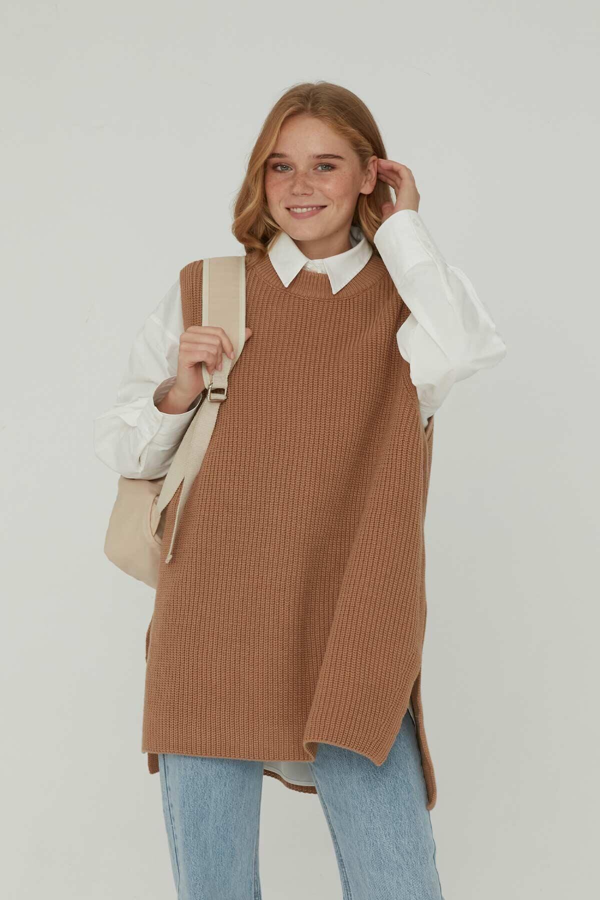 Manuka Düz Örgü Süveter Sütlü Kahve