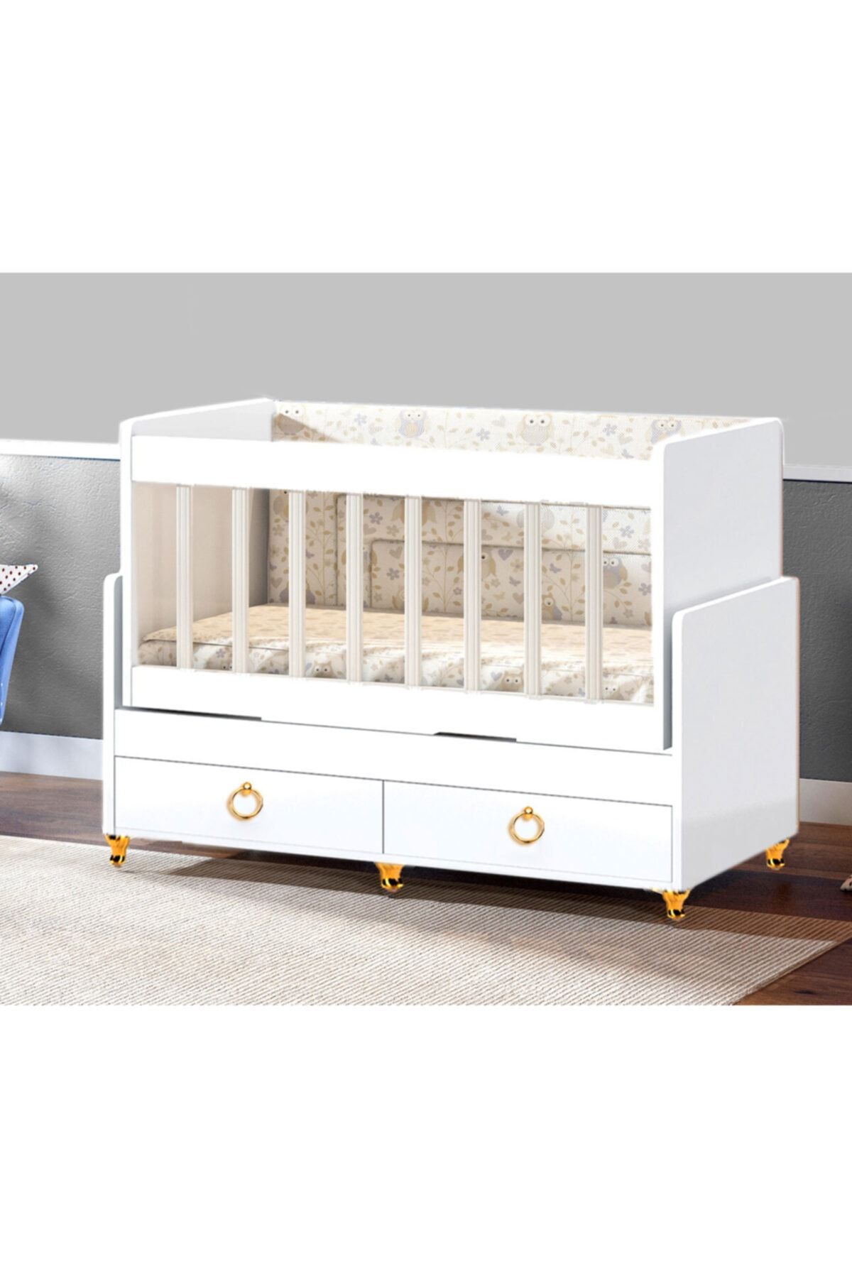 Bygolden Gold Sallanır Anne Yanı Bebek Beşiği Pembe Uyku Setli