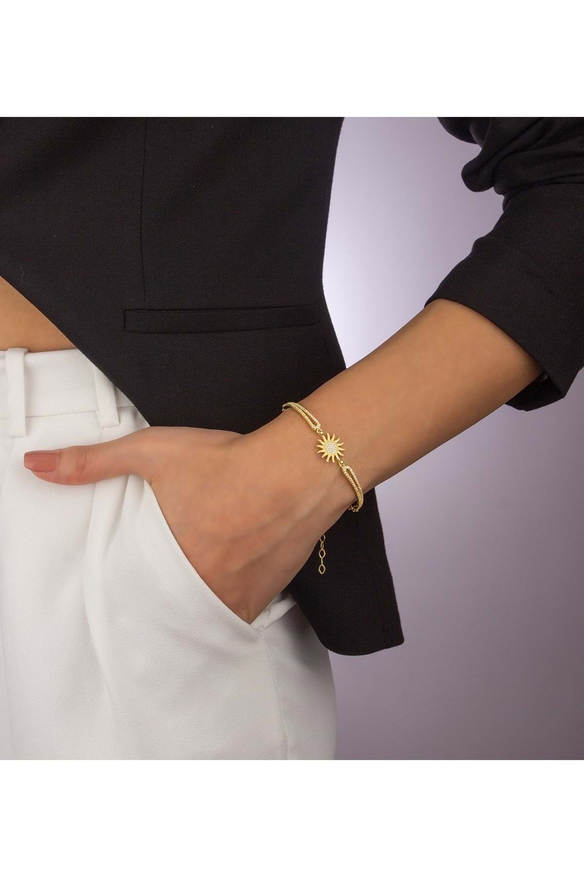 Else Silver Doc Zincirli Kelepçe Modeli Gümüş Güneş Bileklik