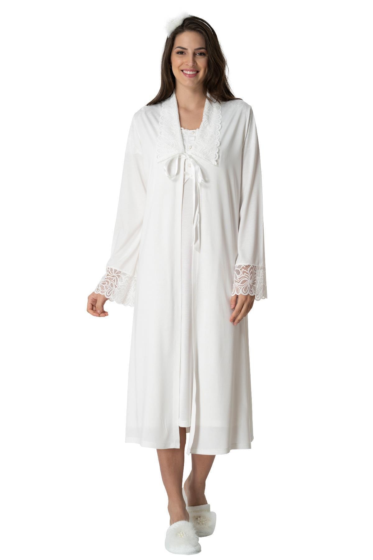 Mecit Pijama Kadın Ekru  Carpediem Sabahlık 1537