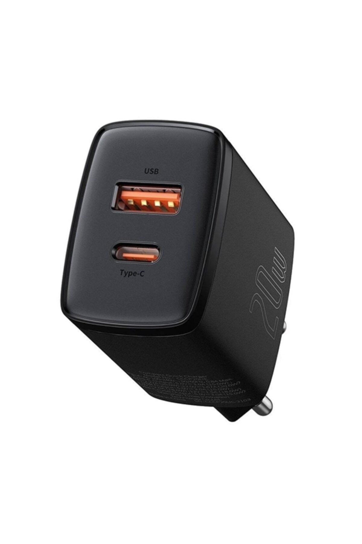 Baseus Compact 20w Usb + Type-c Çıkışlı Qc3.0 Hızlı Şarj Başlığı Şarj Aleti Siyah