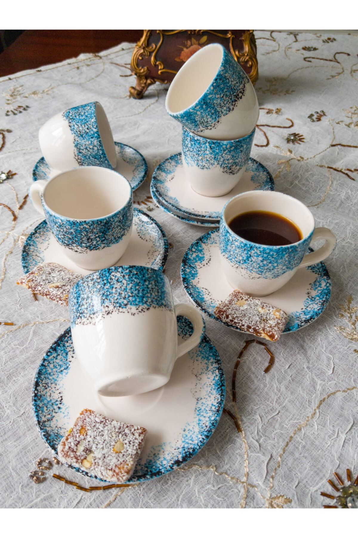 Elegant Design 6'lı Lüks Türk Kahvesi Fincan Takımı