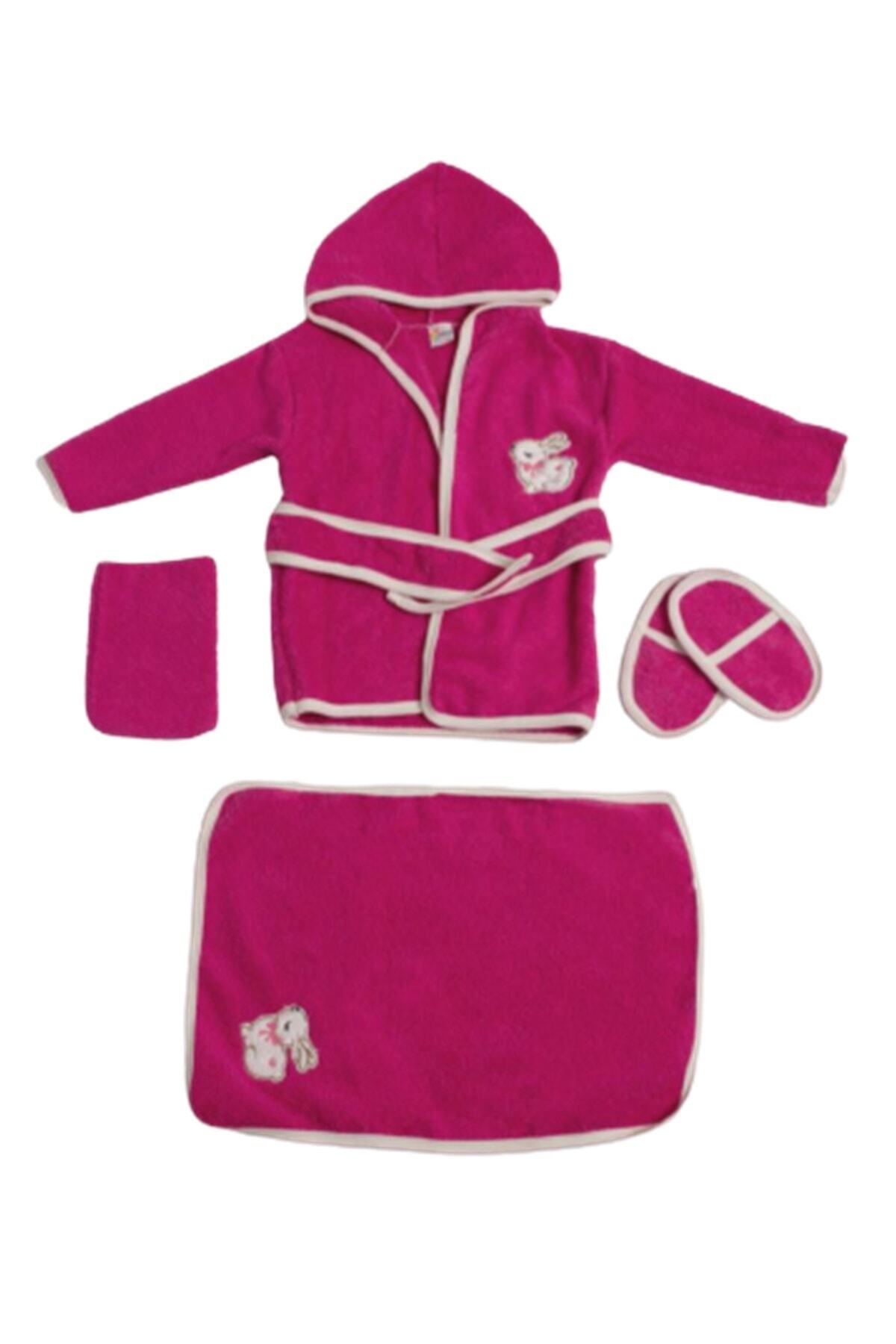 Le Love Kids Tavşan Baskılı Bebek Bornoz Takımı %100 Pamuk