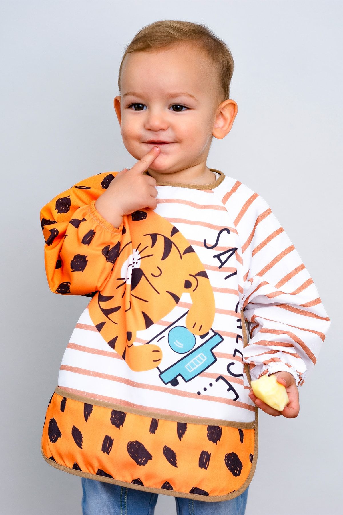 Mai Perla Leopar Desenli Uzun Kollu Unisex Bebek Mama Önlüğü (sıvı Gecirmez) 0-2 Yaş