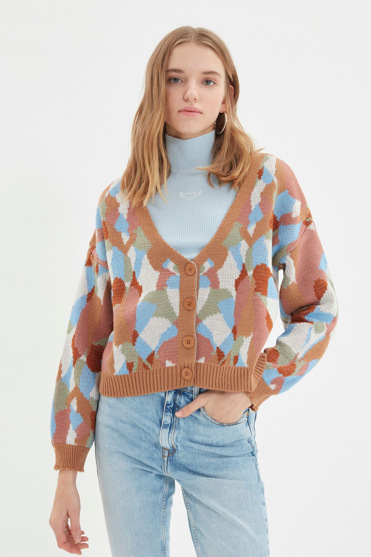 TRENDYOLMİLLA Camel Jakarlı Triko Hırka TWOAW22KZ1163