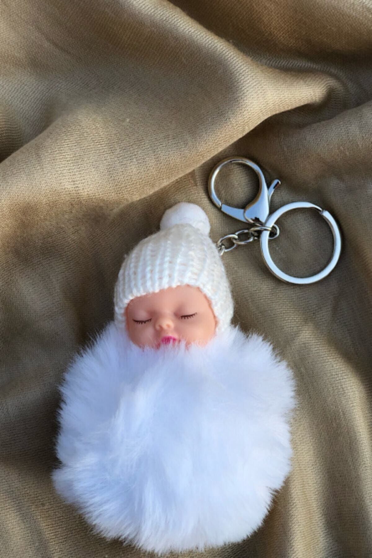 Yenigeldi Peluş Sevimli Bebek Beyaz Anahtarlık, Çanta Süsü
