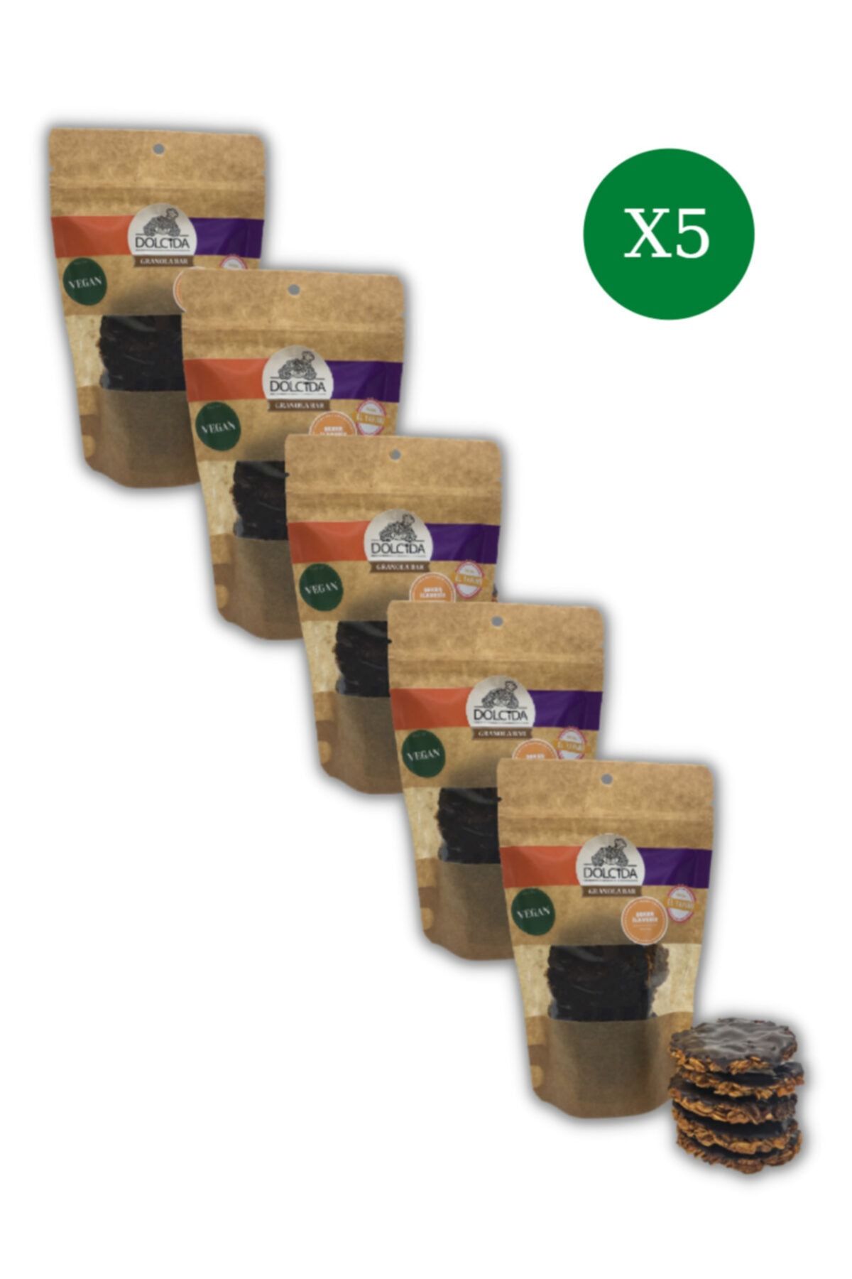 Dolc'ida 5 Paket Vegan Çikolatalı Granola Bar (el Yapımı-şekersiz)