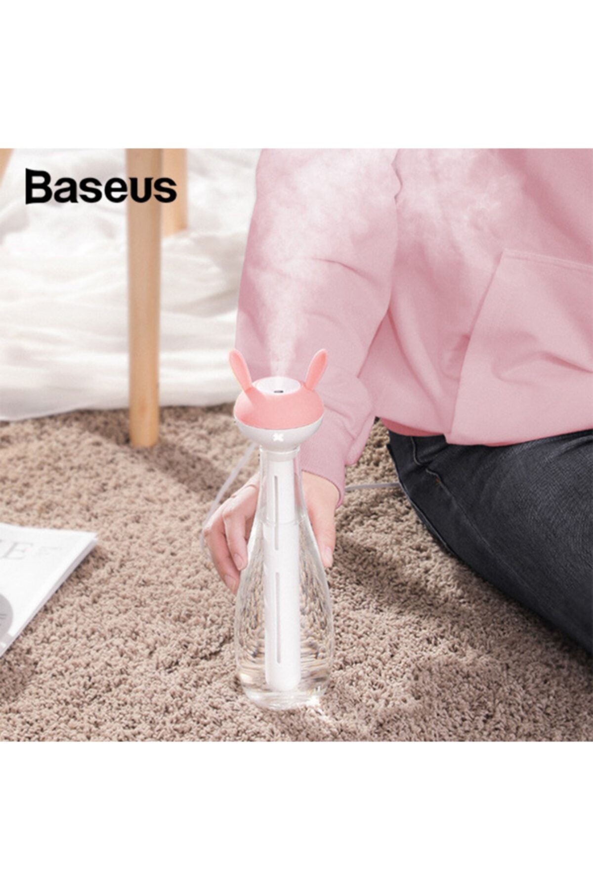 Baseus Magic Wand Taşınabilir Ev Ofis Nemlendirici Aroma Yayıcı+ Gece Lambası-pembe