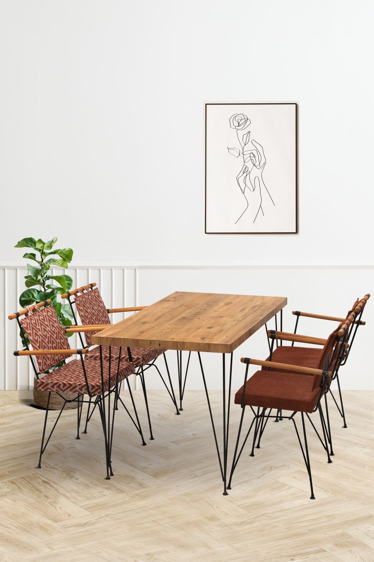 SERS MOBİLYA 120* 60 Yemek Masa Takımı Mutfak Masası Cafe Masası 4 Adet Tel Sandalye 1 Adet Masa