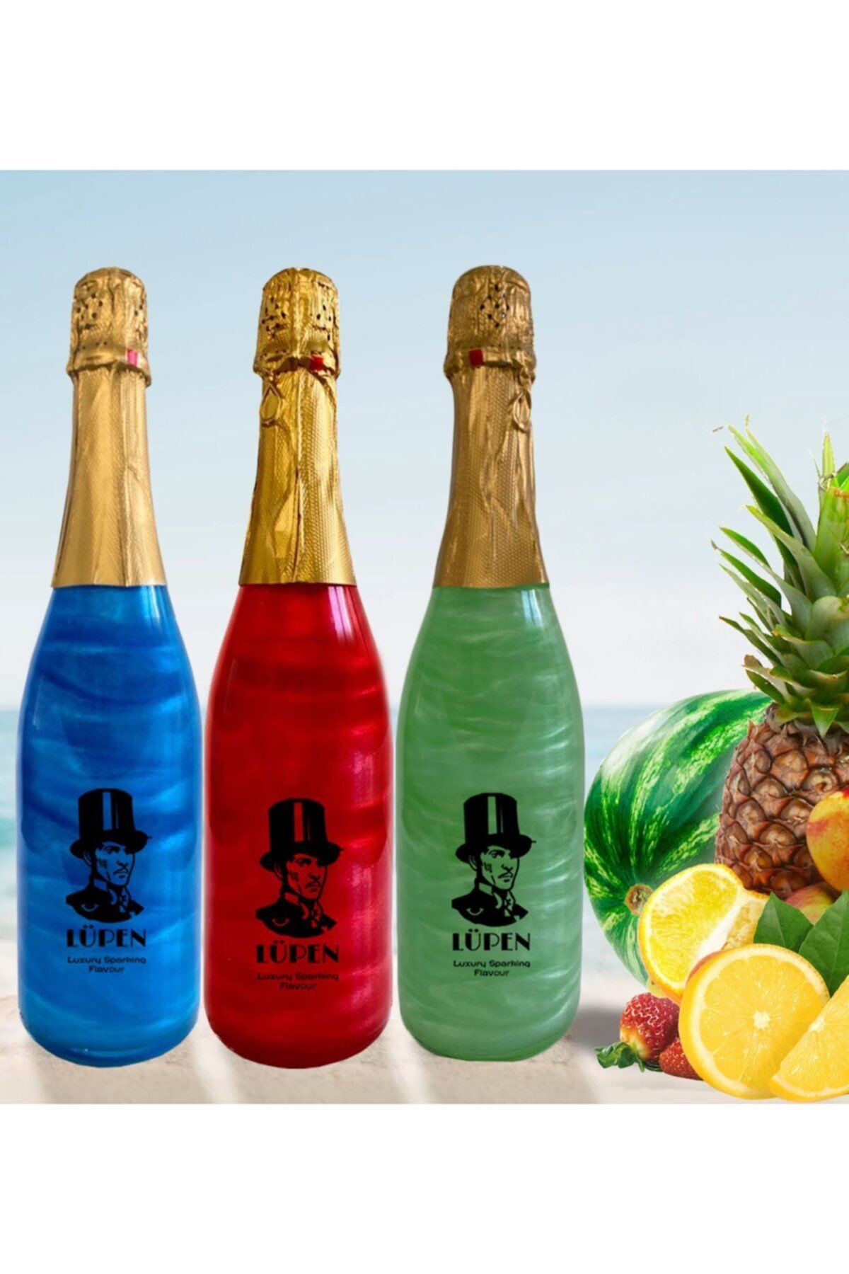 Lüpen Simli Tropik Meyve Karpuz Çilek Nane Limon Aromalı Gazlı İçecek 3 Adet
