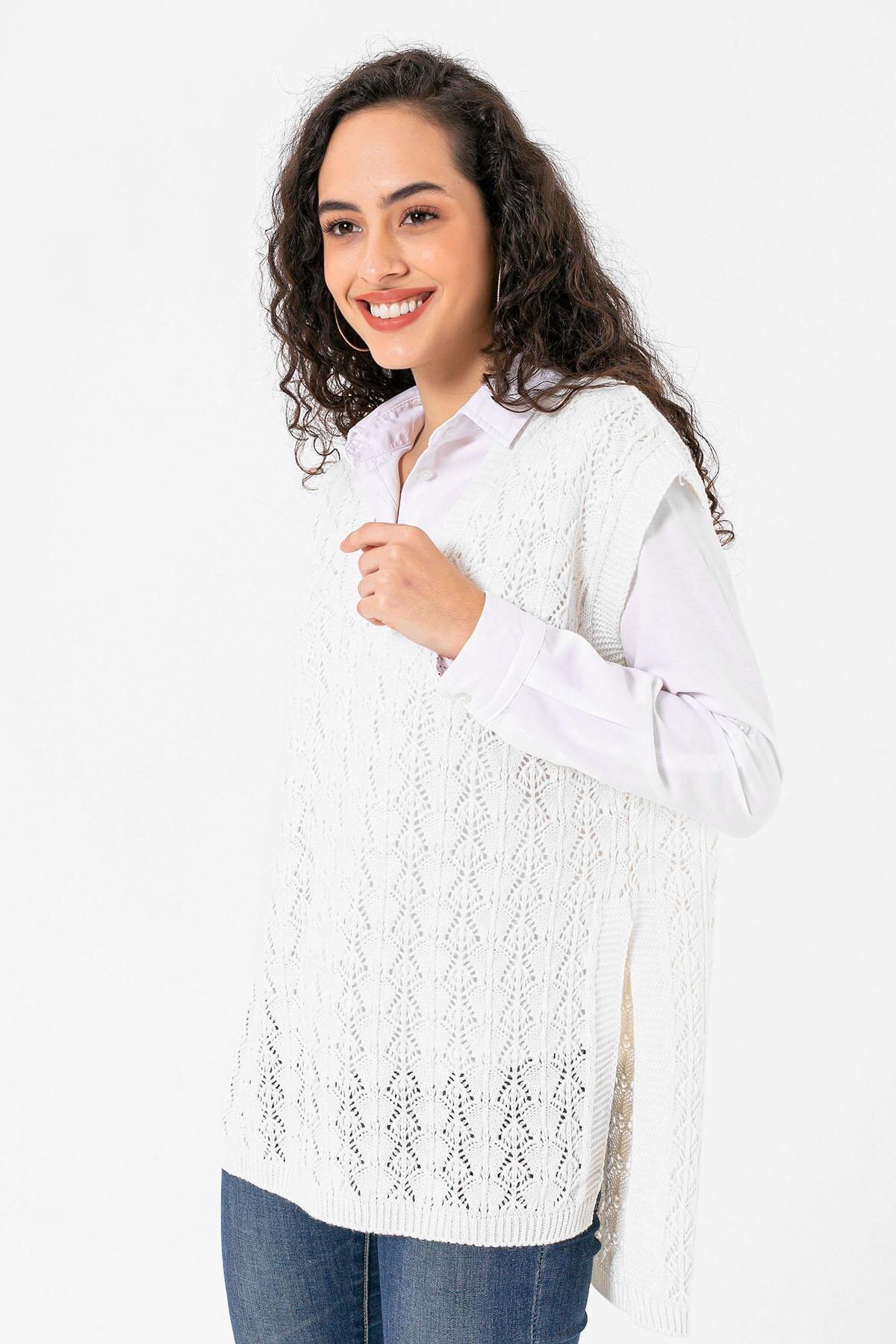 Arye Moda Kadın Yanı Yırtmaç Detaylı Örme Süveter