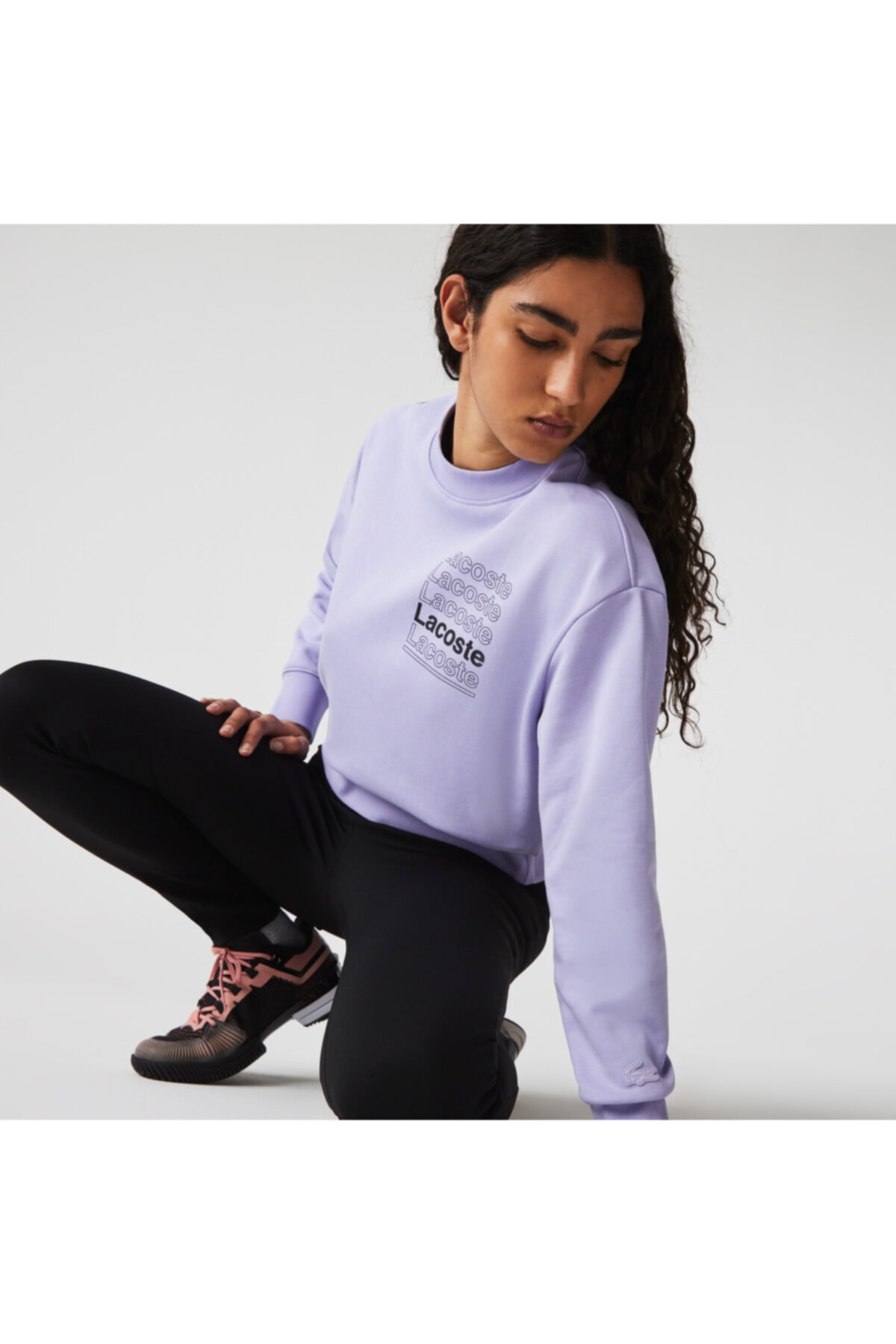 L!ve Kadın Boxy Fit Bisiklet Yaka Baskılı Mor Sweatshirt - تهران دیول