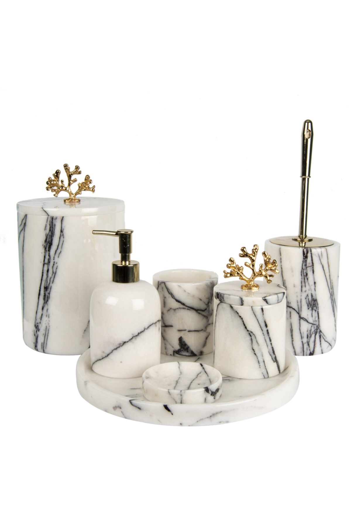 Marandmore Leylak Mermer Banyo Seti 7li - Gold Mercan