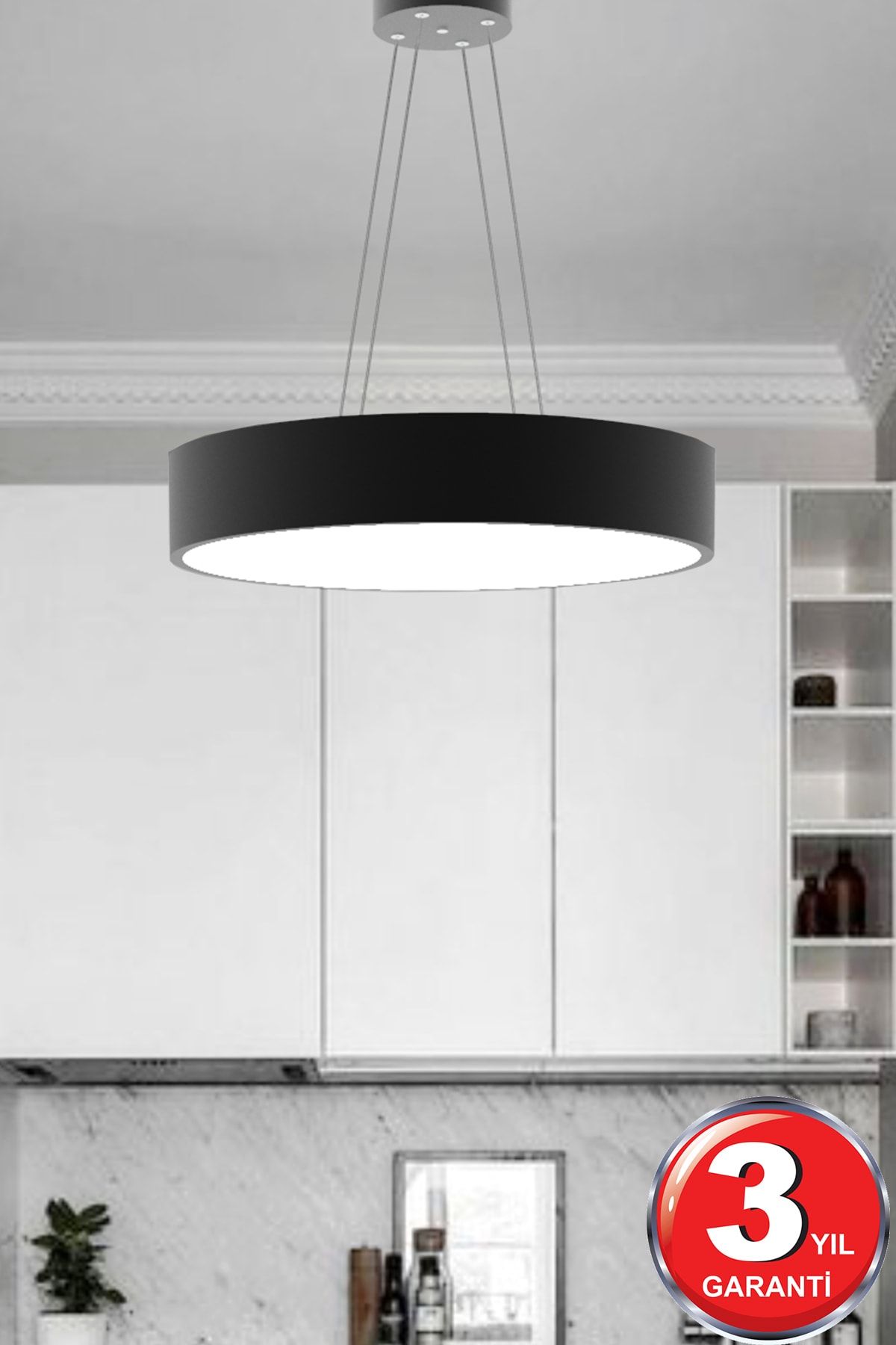 Hegza Lighting Drum-40 ( Siyah Kasa, Beyaz Işık ) Ledli Modern Led Avize