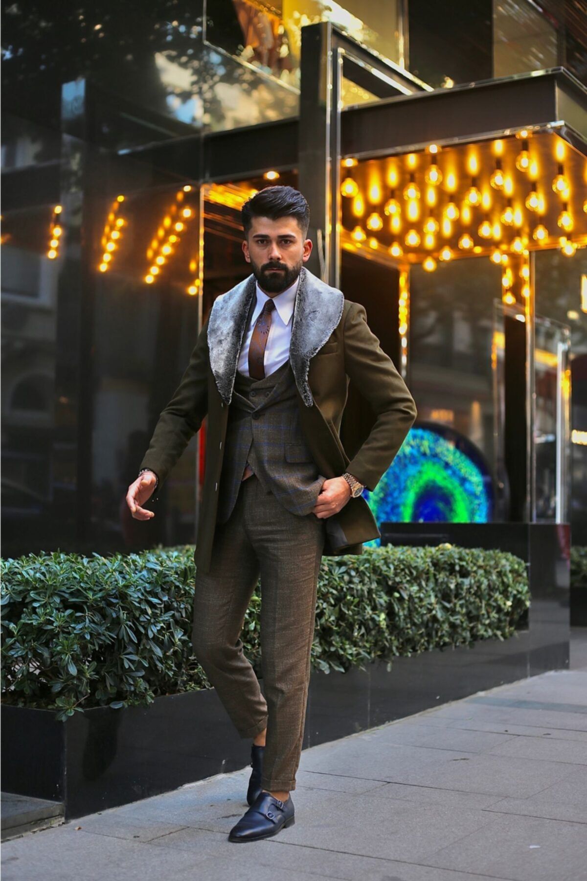 Salihtarzz Yeni Sezon Yaka Kürklü Slim Fit Kaşmir Kaban