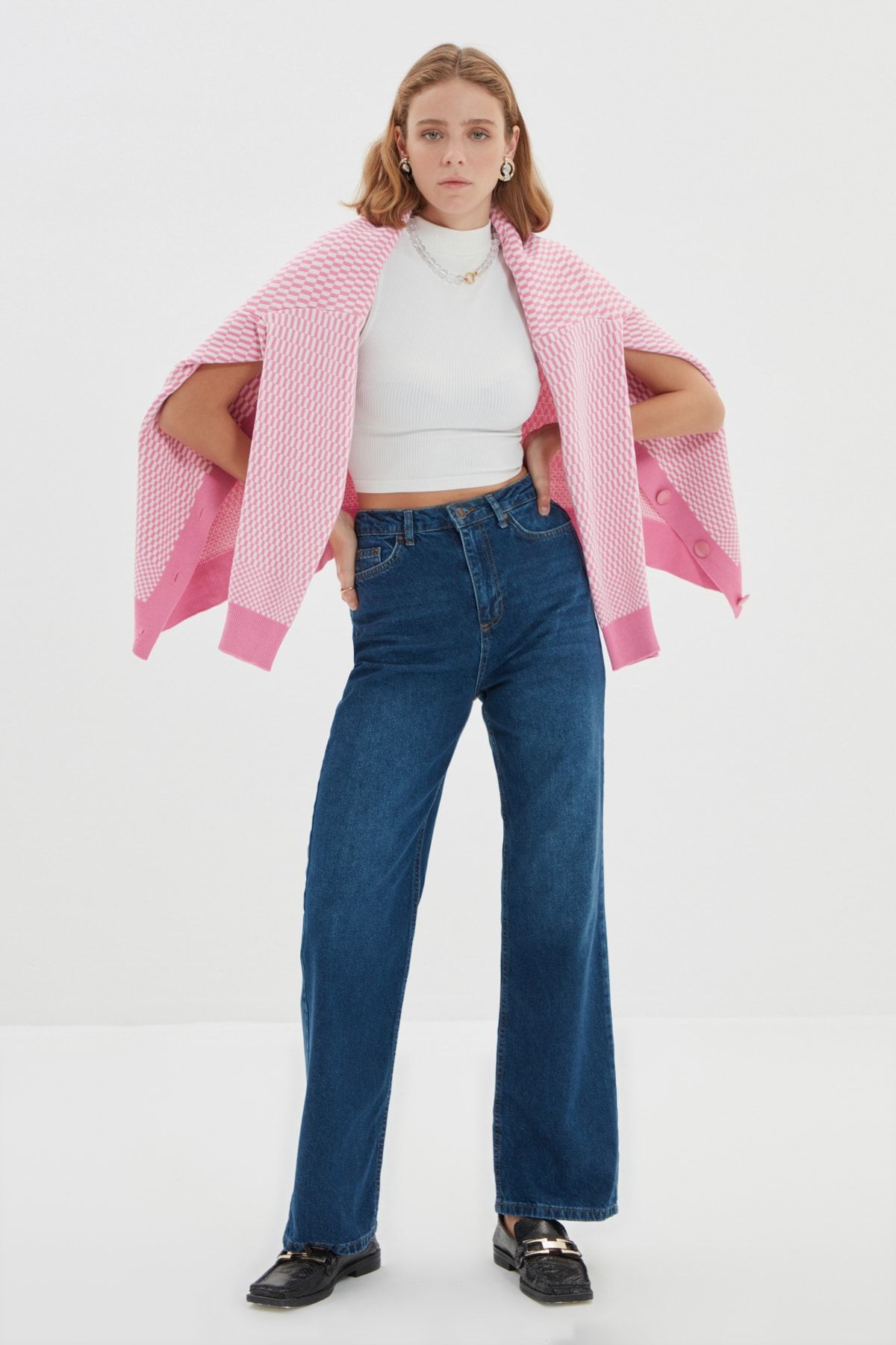 TRENDYOLMİLLA Koyu Mavi Yüksek Bel 90's Wide Leg Jeans TWOAW22JE0249