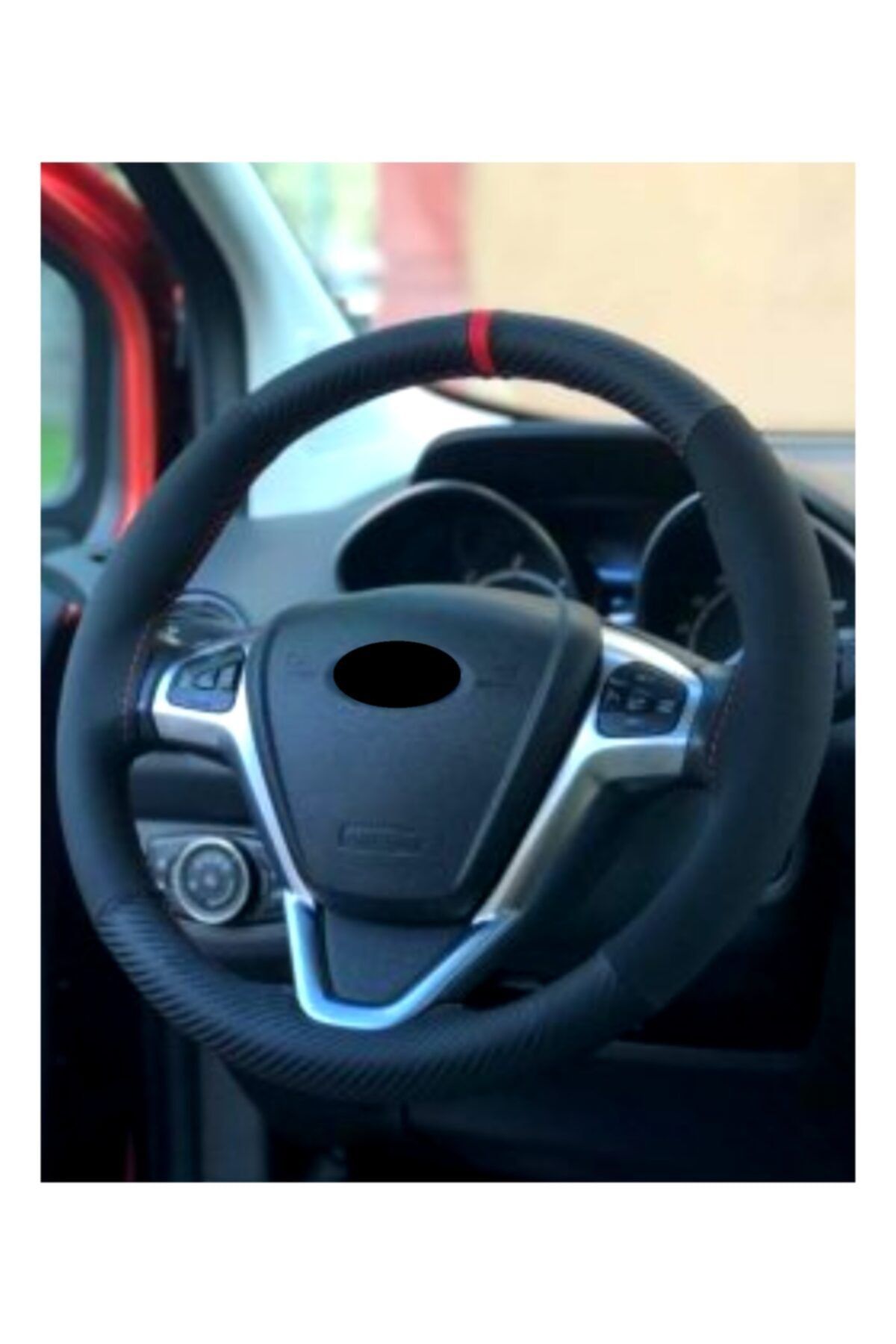 gürlerotoaksesuar Ford Fiesta Alkantra-karbon Kırmızı Yüzüklü Direksiyon Kılıf