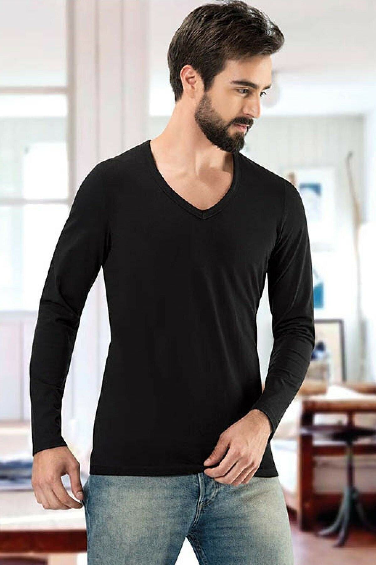 Anıt 1166 Siyah 3 Adet 0 Yaka Uzun Kol Erkek Fanila