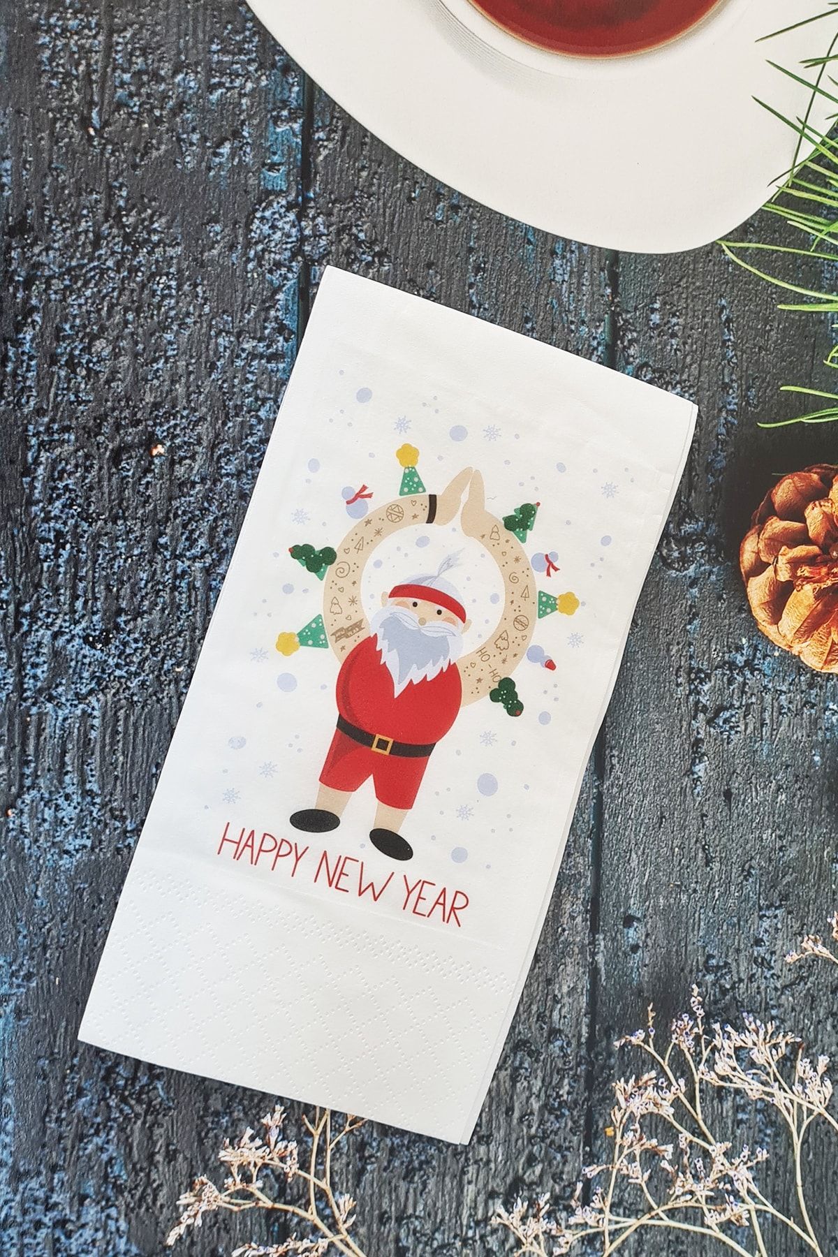 PEKSHOP Happy New Year Yazılı Kaslı Noel Baba Yılbaşı - Yeni Yıl Peçetesi