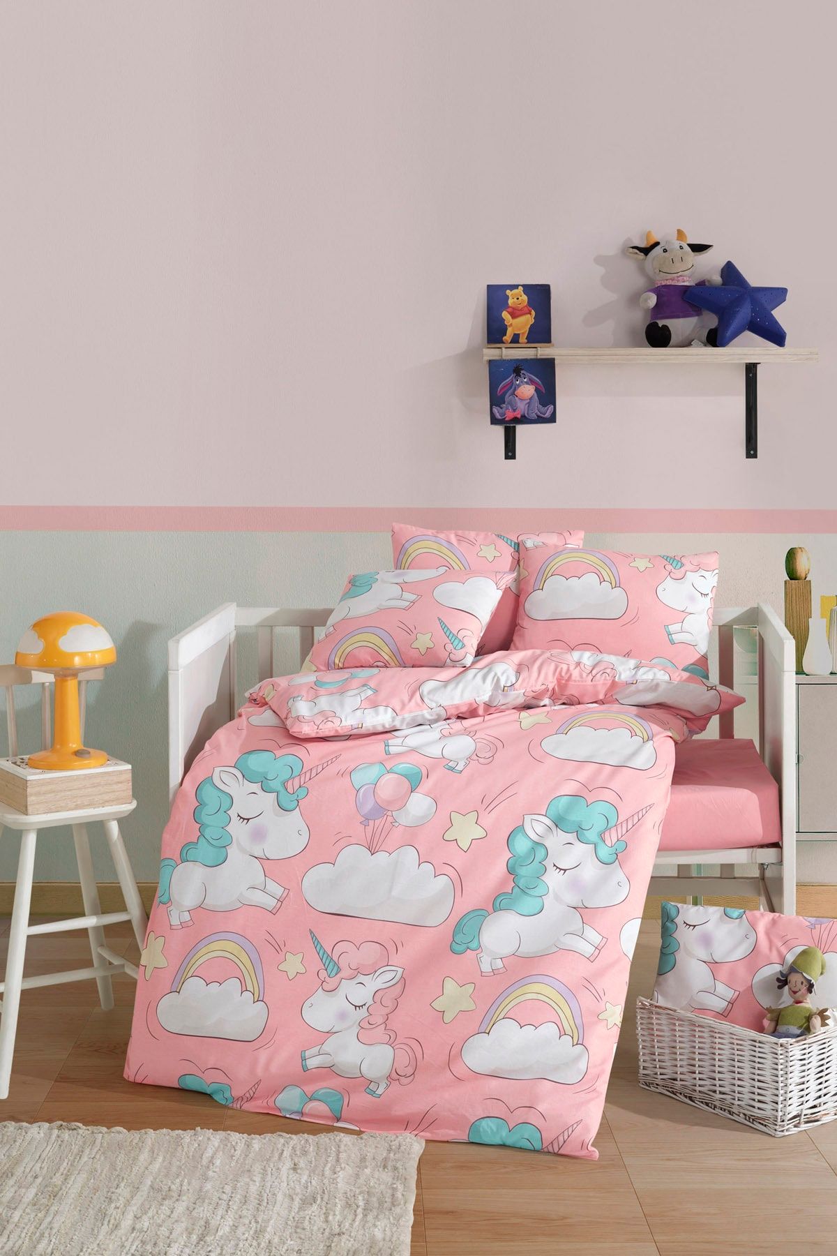 Enlora Home Enlora %100 Doğal Pamuk Bebek Nevresim Takımı Unicornio Pembe