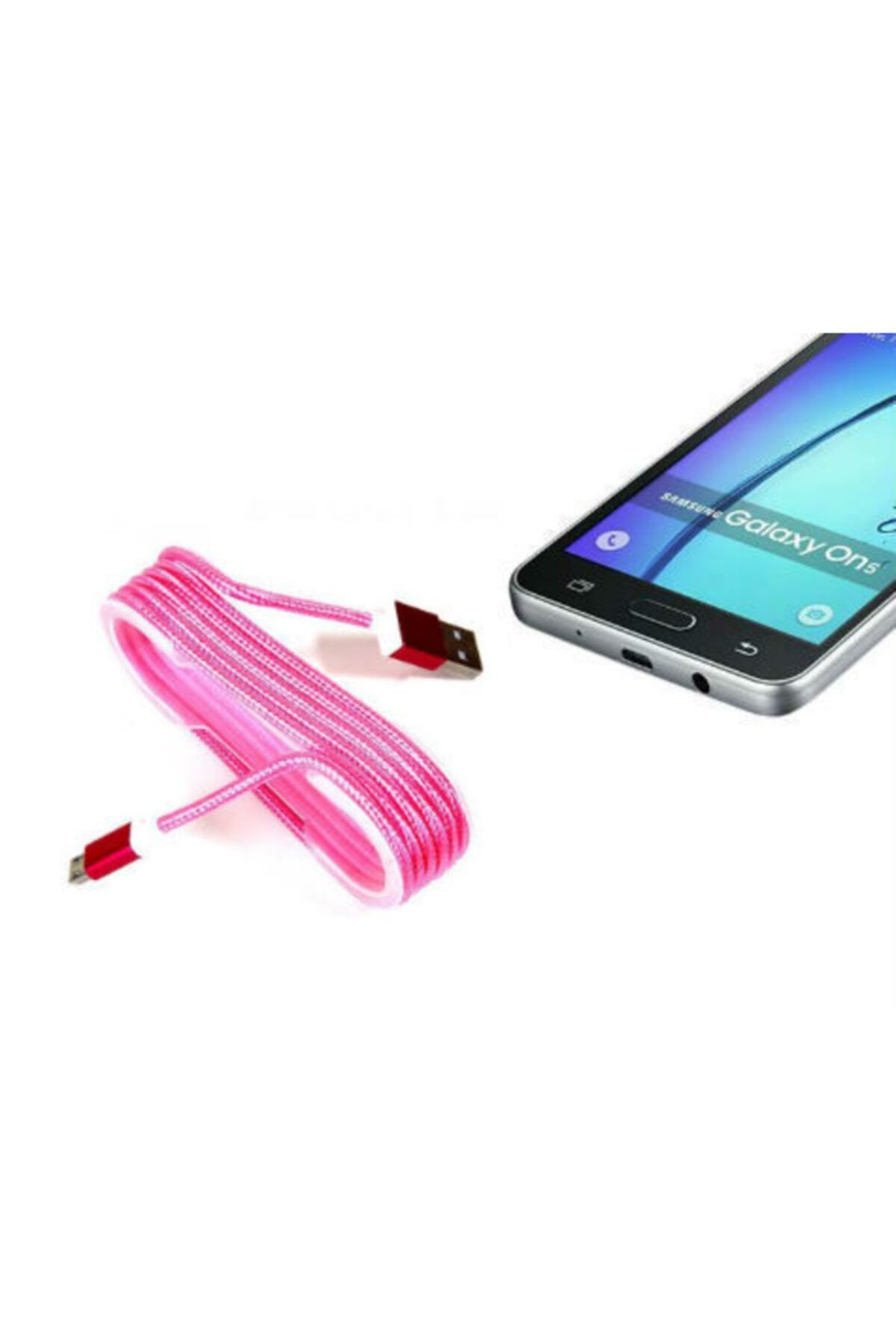 pro ithalat Android Örgü Şeklinde Renkli Çelik Şarj Data Kablosu Pembe