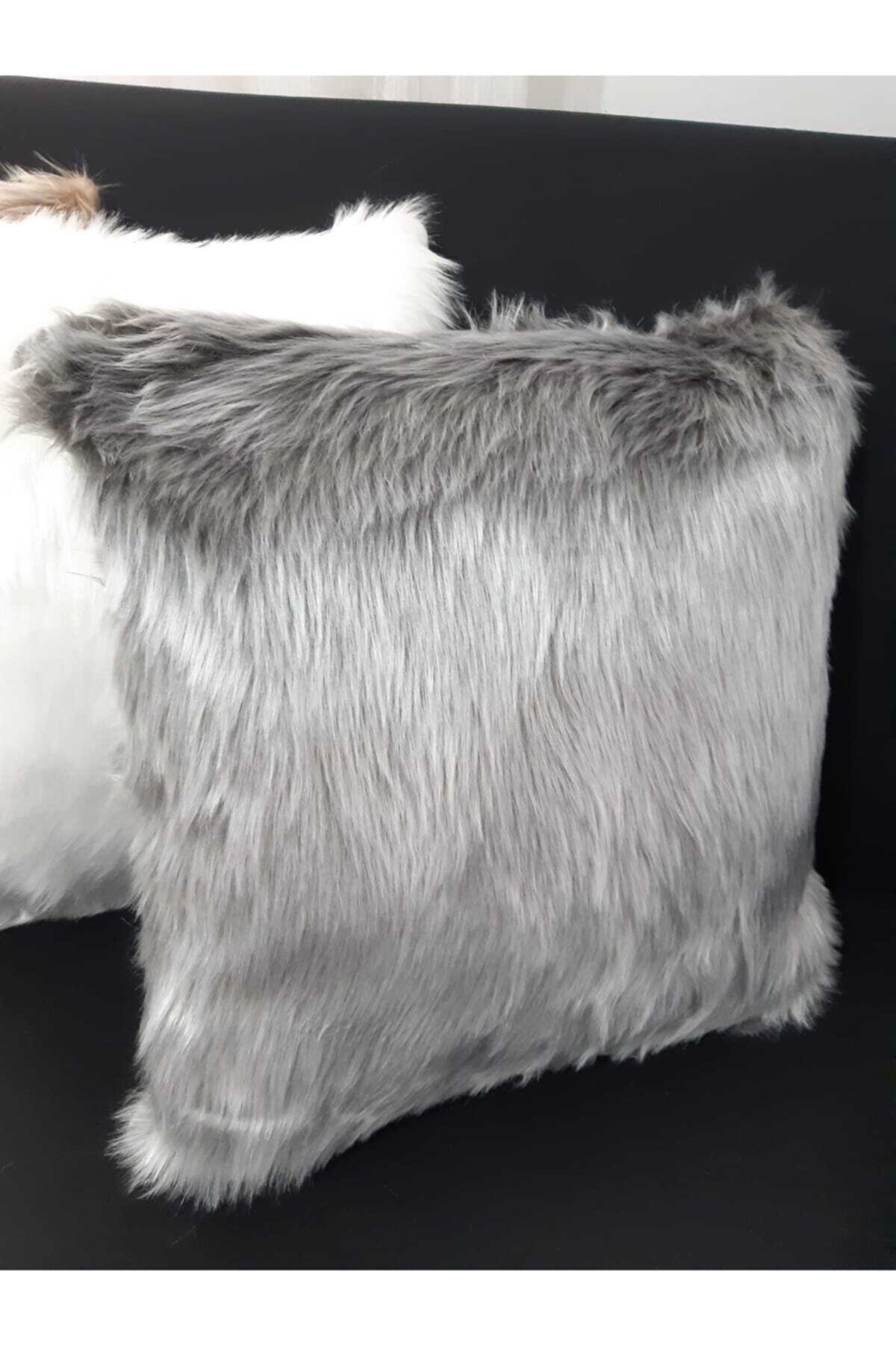 Esence Hediyelik Peluş Yastık Kırlent Kılıfı Gri Renk 2 Adet 42 x 42 cm