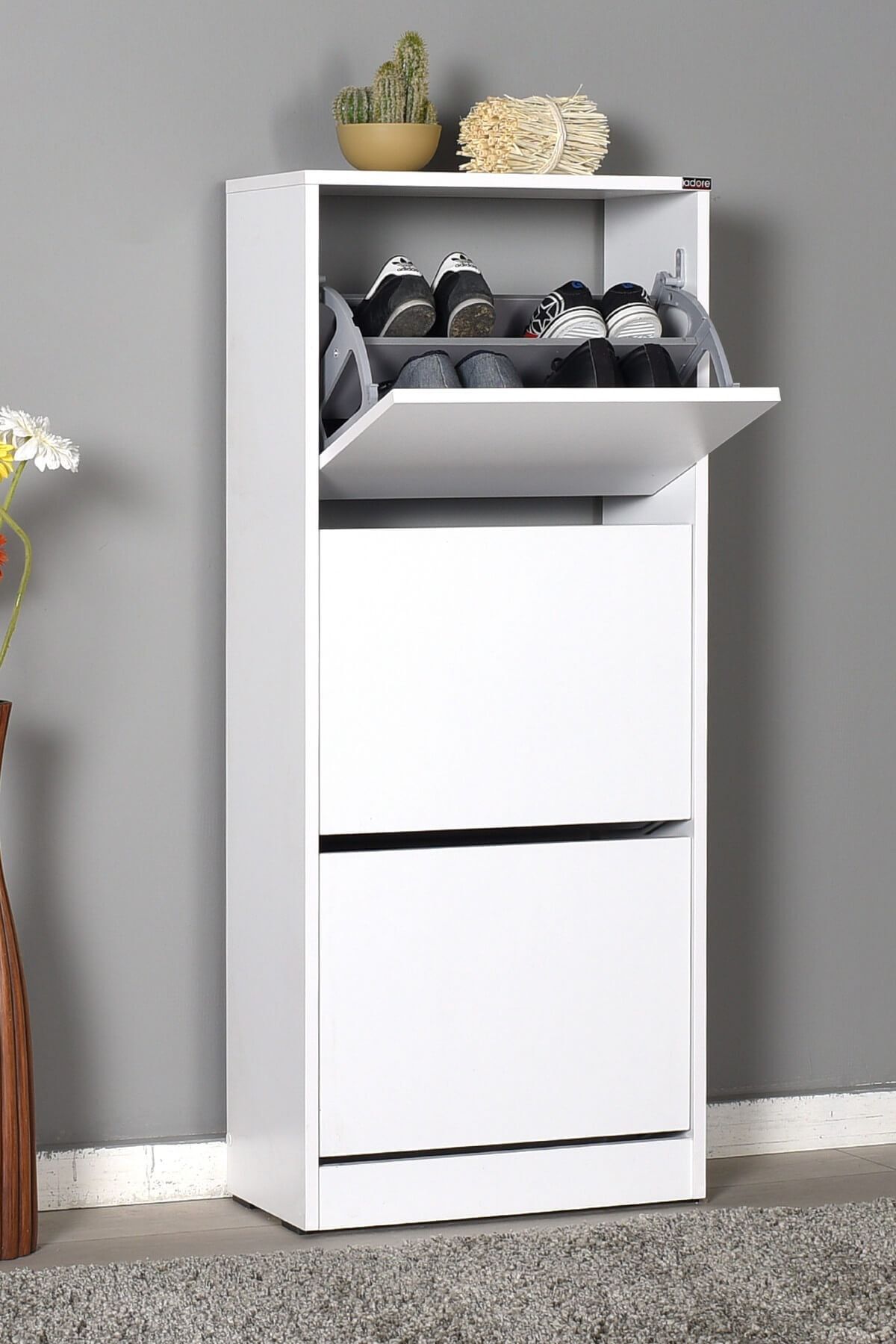 Adore Mobilya Flat Duo 3 Katlı Ayakkabılık Dolabı - Beyaz