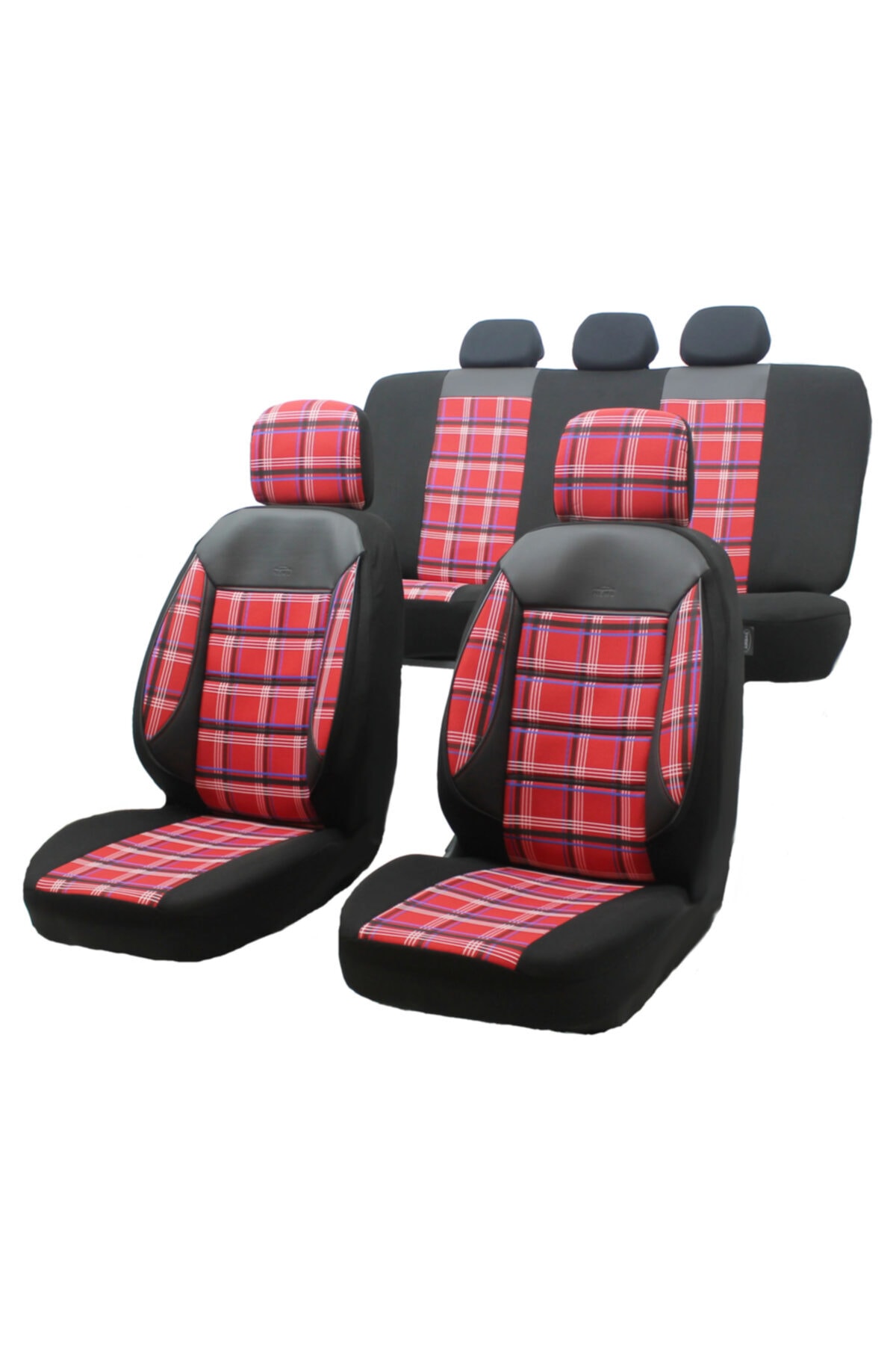 KGS OTO KILIF Ford Transit Connect 2+1 Uyumlu Yarı Deri Yarı Kumaş Ekose Desen Koltuk Kılıfı Kırmızı-siyah