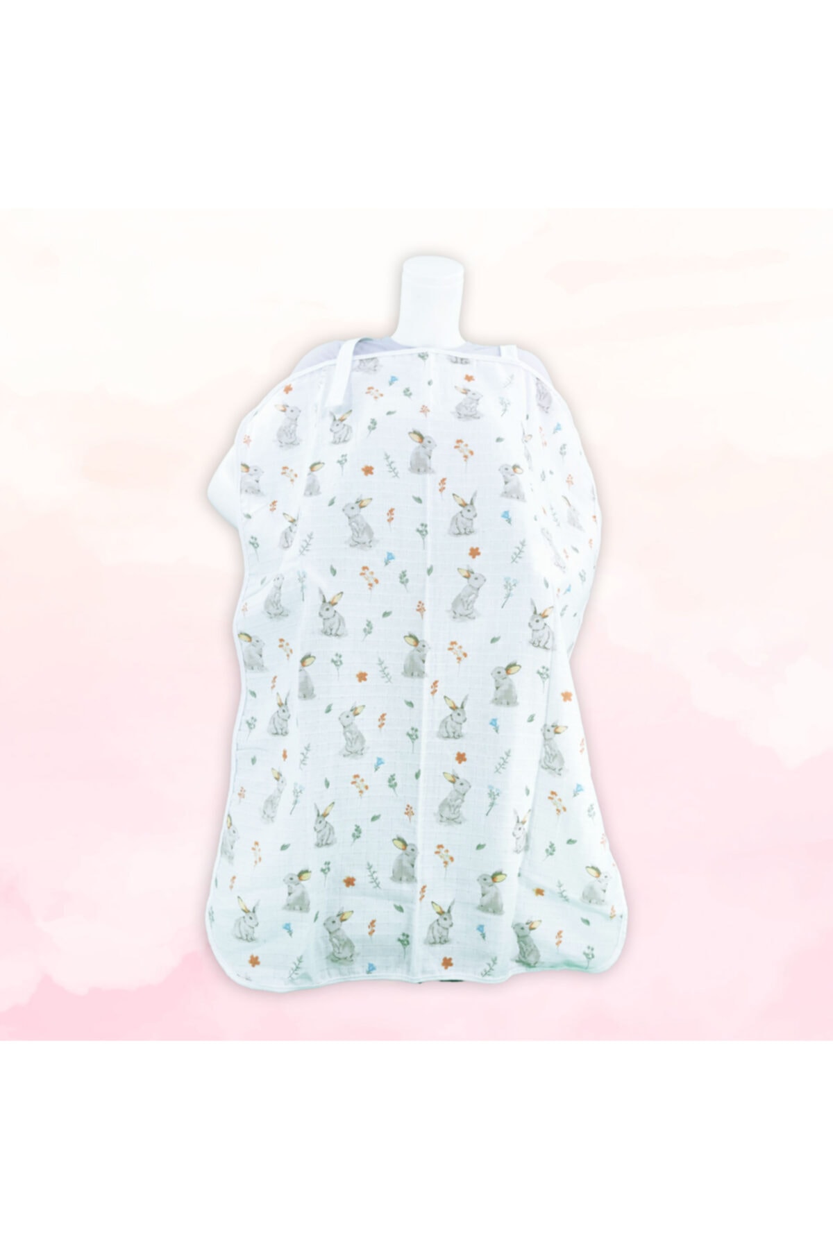 Ponçikya Organik Pamuk Müslin Cırtlı Uzun Emzirme Örtüsü / Önlüğü - Tavşanlar
