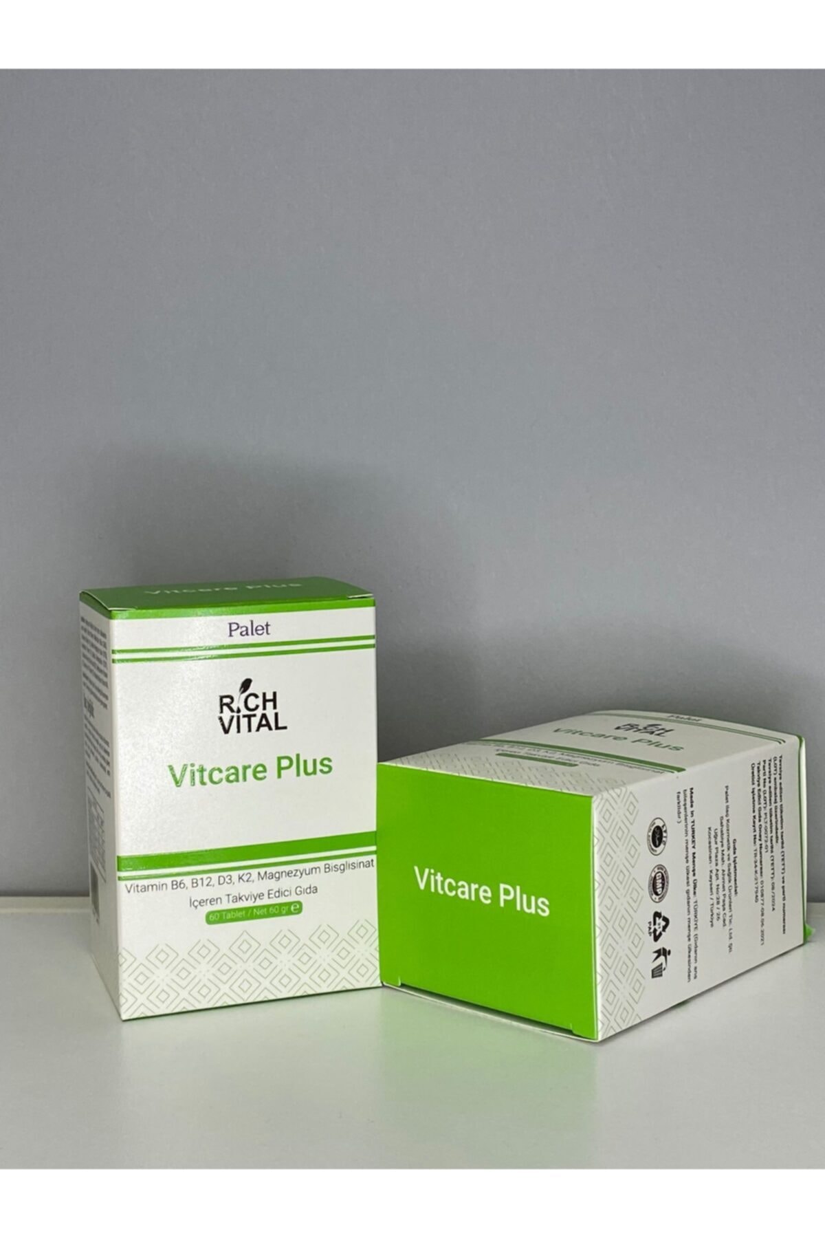 Palet Rich Vital Vitcare Plus, Vitamin B6, B12, D3, K2, Magnezyum Bisglisinat 60 Tablet