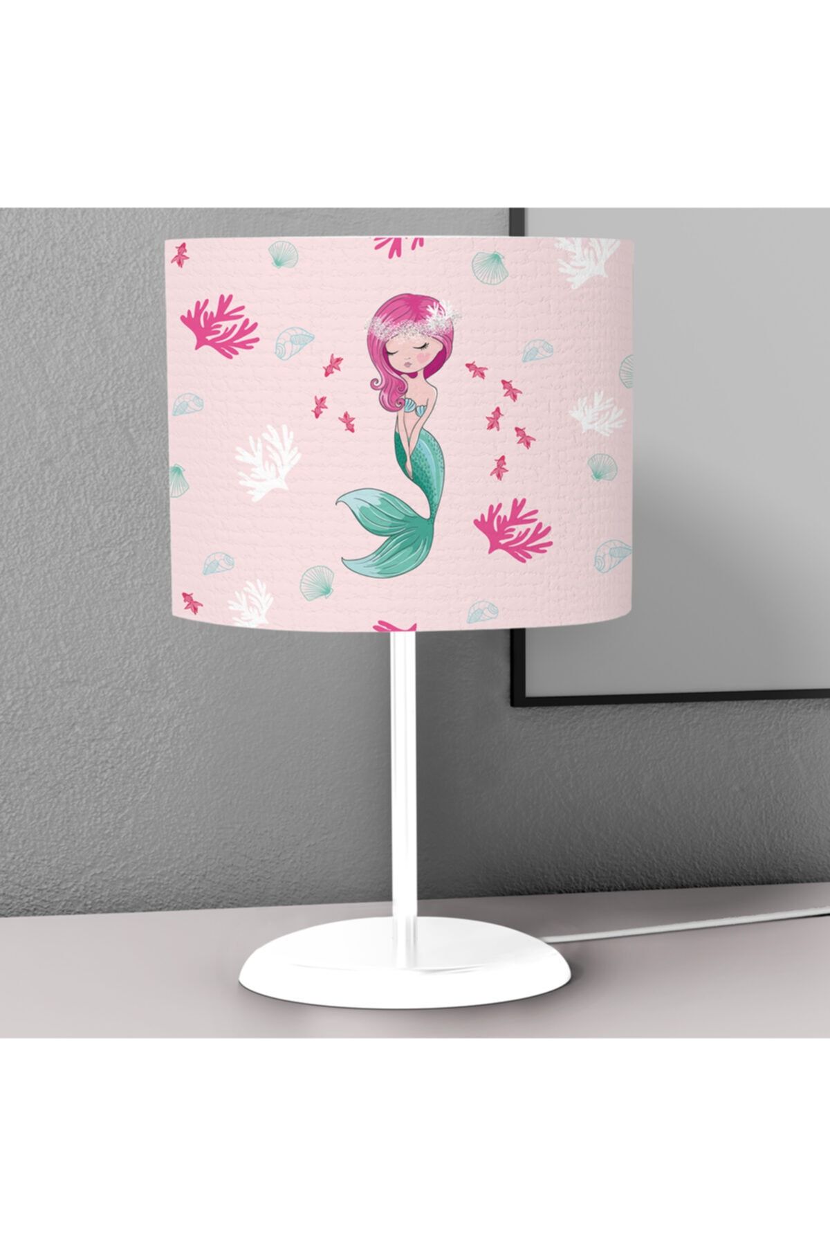 Tinybabyconcept Pembe Denizkızı Desenli Çocuk Odası Dijital Baskılı Çocuk Odası Masaüstü Abajur Avize
