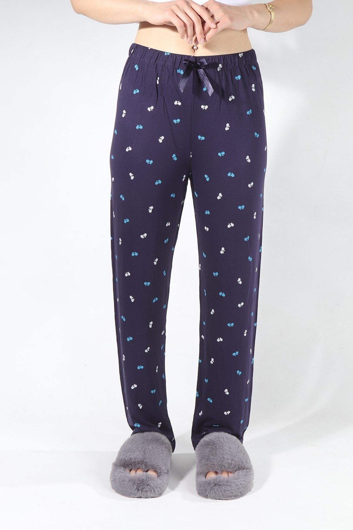 CURCUNA Bisiklet Desenli Kadın Pijama Altı Lacivert
