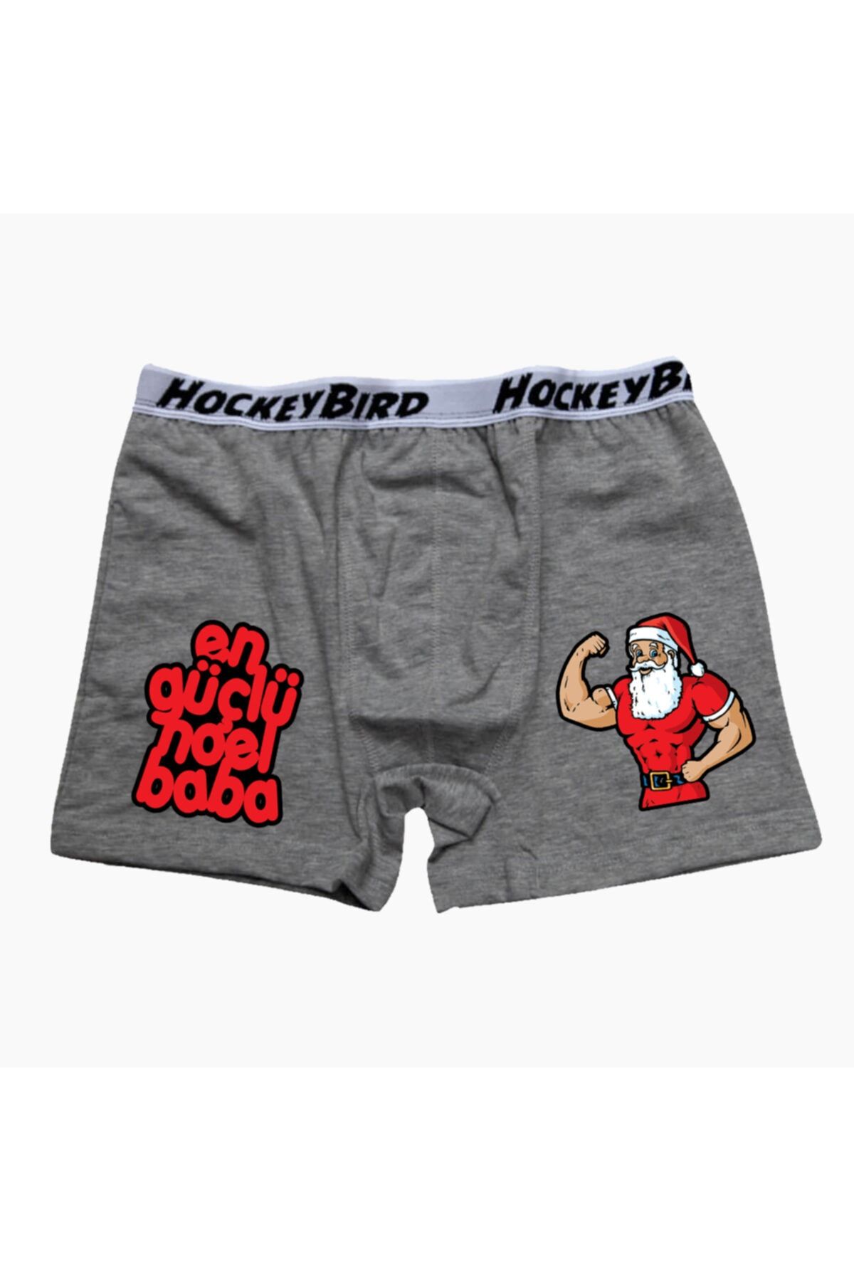 modacix En Güçlü Noel Baba Erkek Gri Yılbaşı Boxer