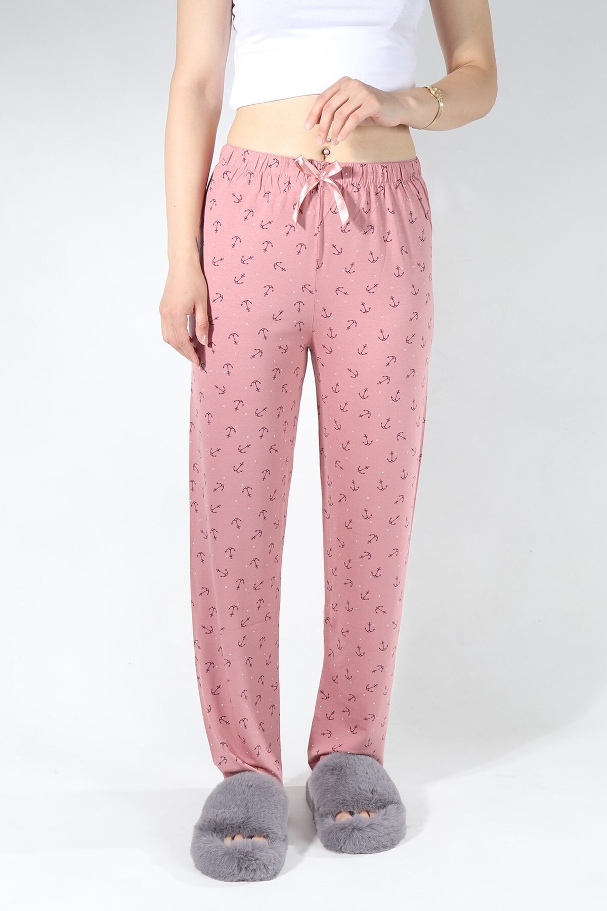 CURCUNA Çapa Desenli Kadın Pijama Altı Pudra