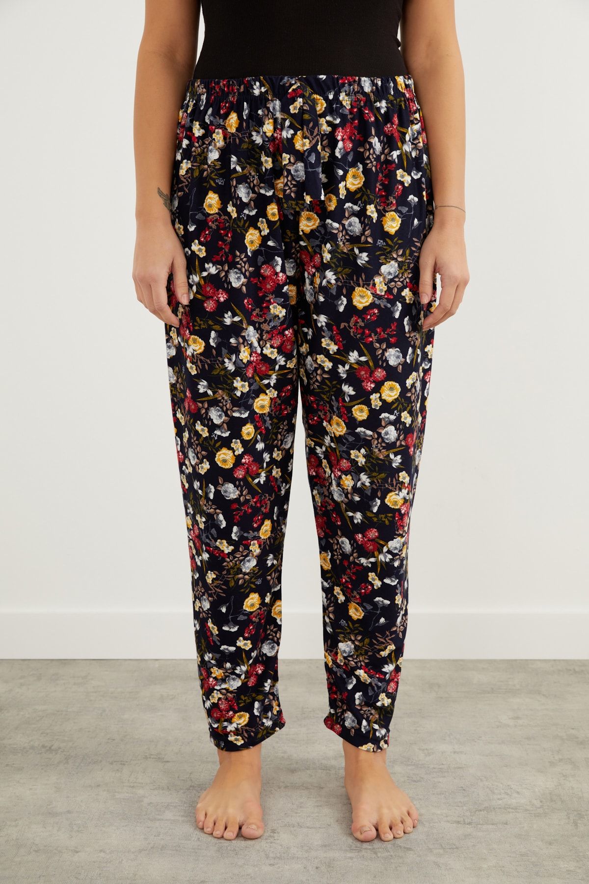 For Big Trend Kadın Desenli Bol Paça Yumuşak Doku Süet Pijama Altı