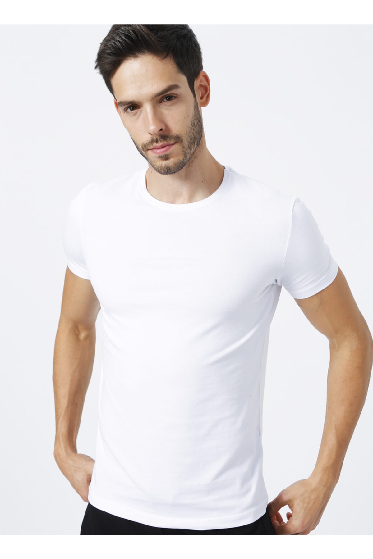 Fabrika Bisiklet Yaka Standart Kalıp Düz Beyaz Erkek Fanila