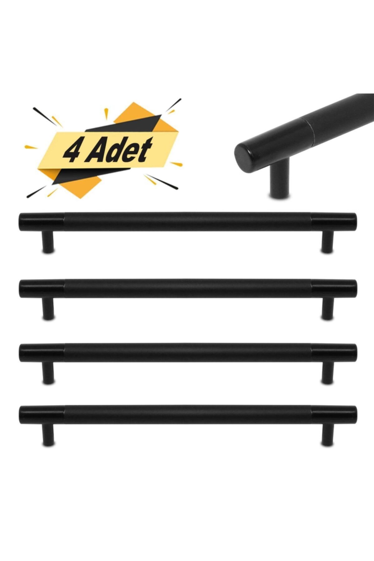 Badem10 Nobel Hitit Çekmece Dolap Kapak Kulpu Kulbu 224 Mm Mat Siyah Kulp (4 Adet)