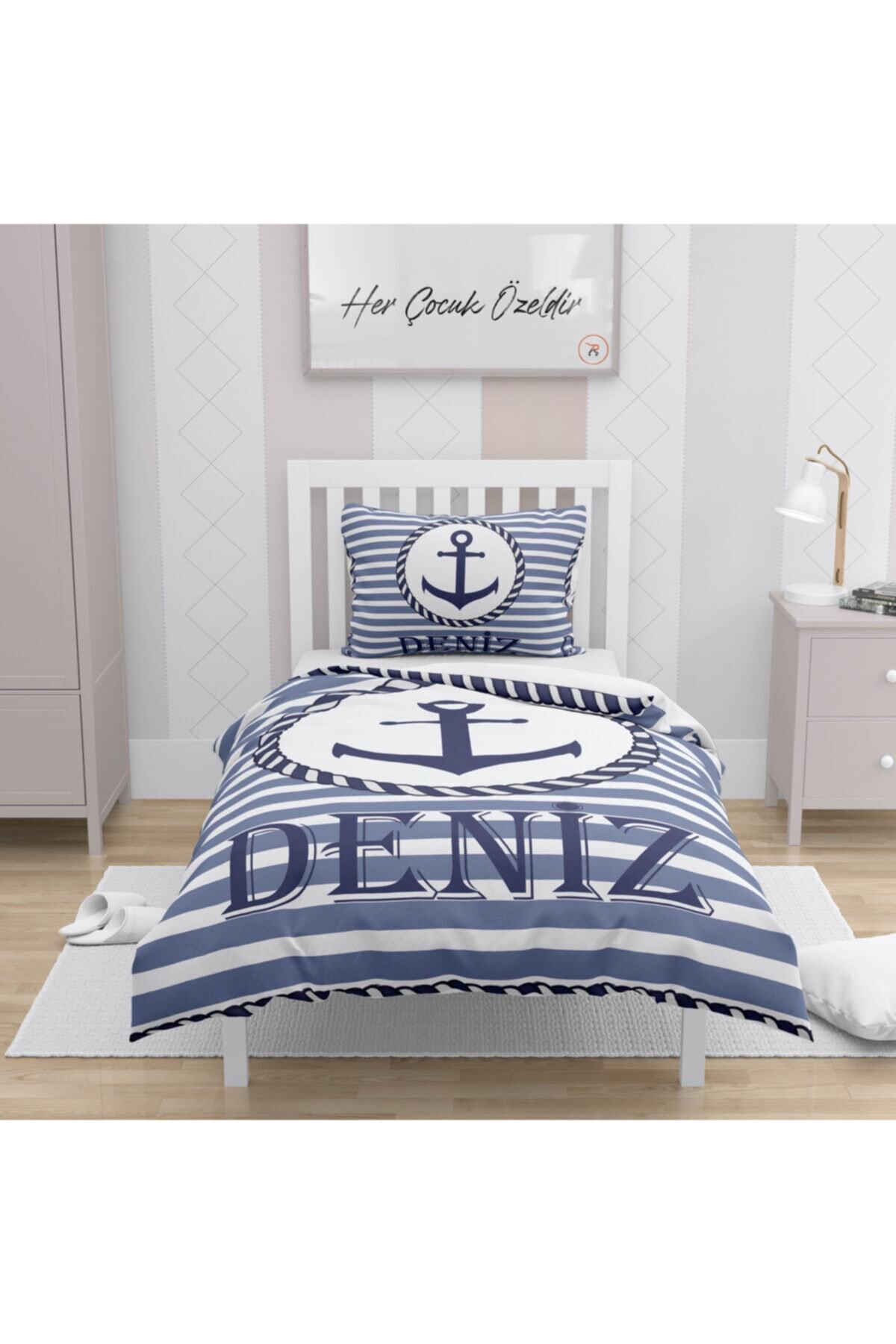 Çekirdek Home Çapa Desenli Isimli Çocuk Nevresim Takımı %100 Pamuk Saten