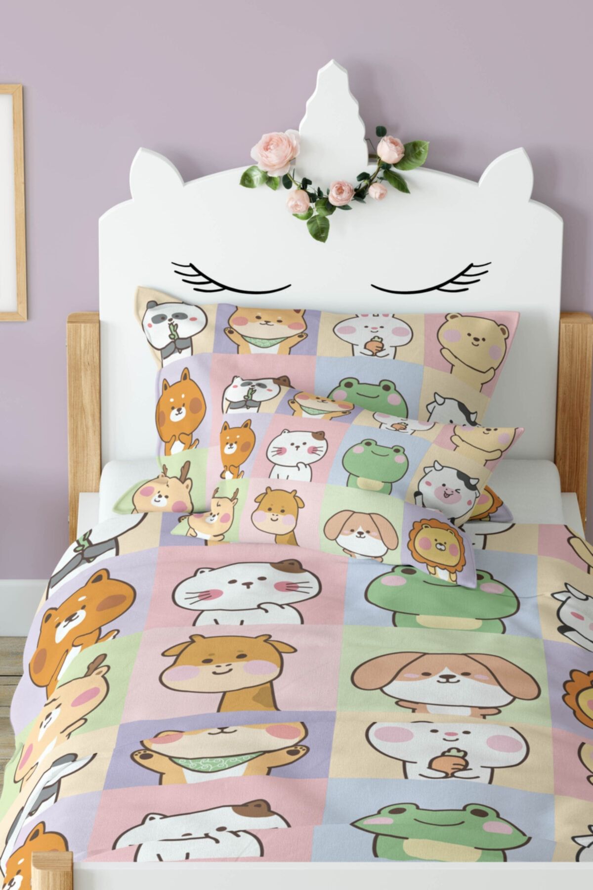 Çekirdek Home Carton Hayvanlar Çocuk Nevresim %100 Pamuk Saten